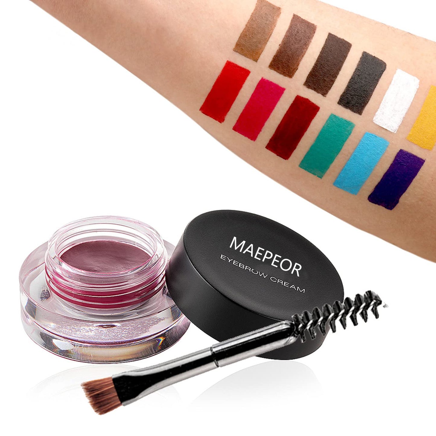 MAEPEOR 12 Colors Eyebrow Pomade Full-pigmented Long Lasting Waterproof Eyebrow Cream Gel Filling & Shaping Tinted Eyebrows Enhancers with Brush for Daily or Party (07 Bright Red)