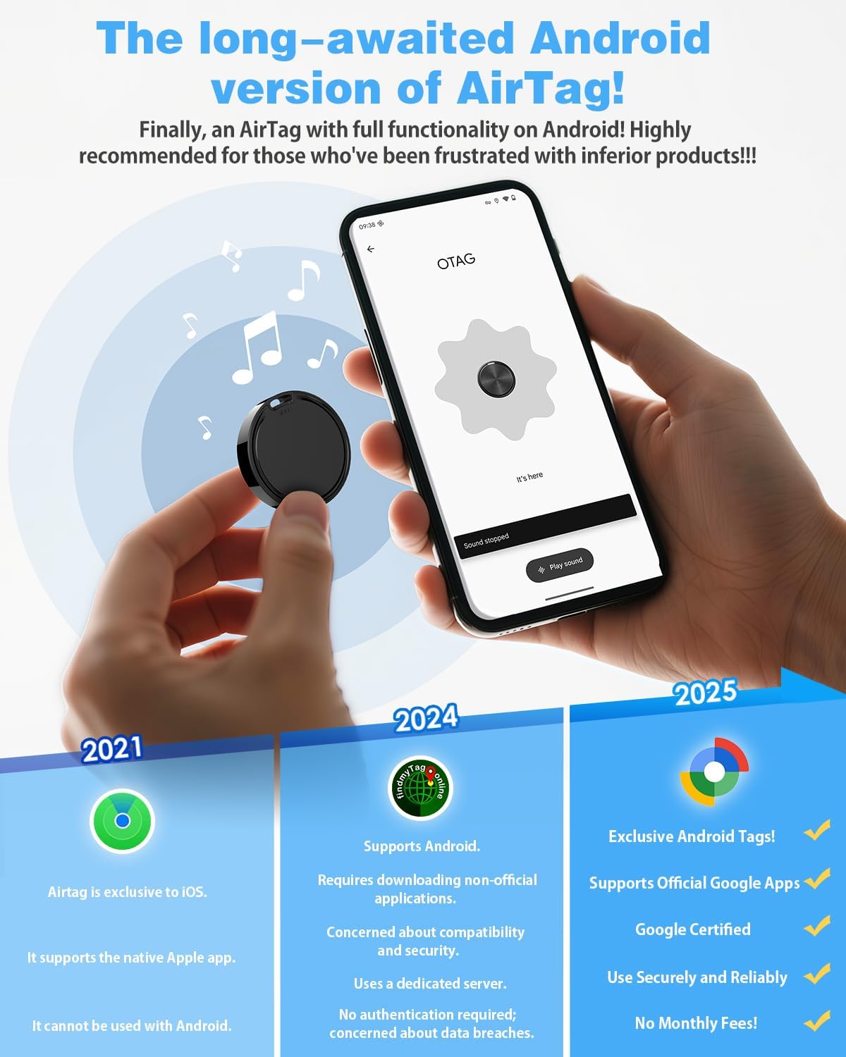 Air Tags for Android,Air Tags-1 Pack Android,Android Tracker Tags,2 Year Battery Life,Google Find Trackers for Google'S Find Hub App,IP65 Waterproof Luggage Tracker Android for Keys,Wallets,Luggage