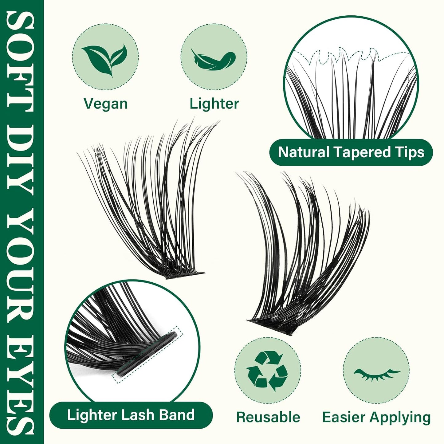 KEYYOU Lash Extension Kit DIY 300Pcs Lash Clusters Eyelash Extension Kit 50D D Curl 9-18MIX Lash Clusters Kit with Lash Glue Remover Applicator Easy to Use for Beginners(Kit,50D-D,9-18MIX)