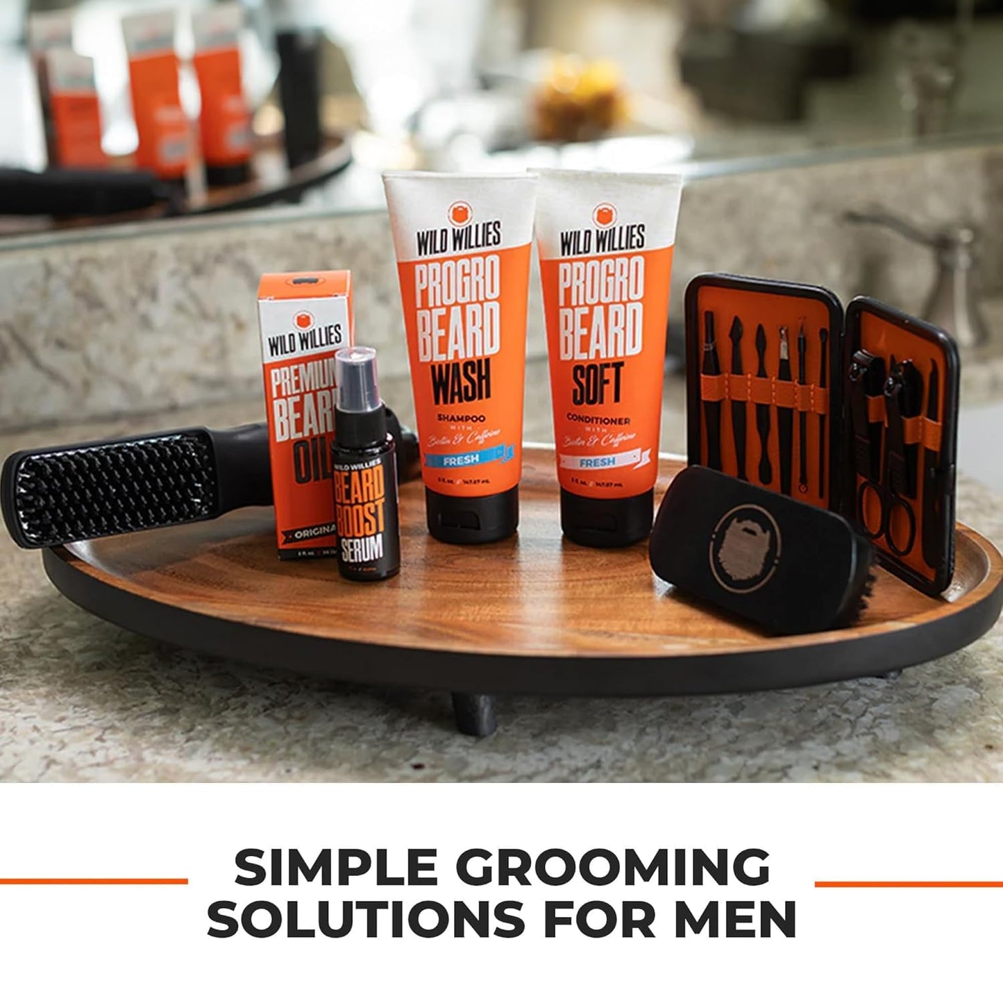Wild Willies Beard Grooming Kit - Beard Straightener for Men, PROGRO - Fortified with Biotin & Caffeine for Hair Growth, Wash, Hydration - Ionic 2-in-1 Heated Comb Brush, Made in USA