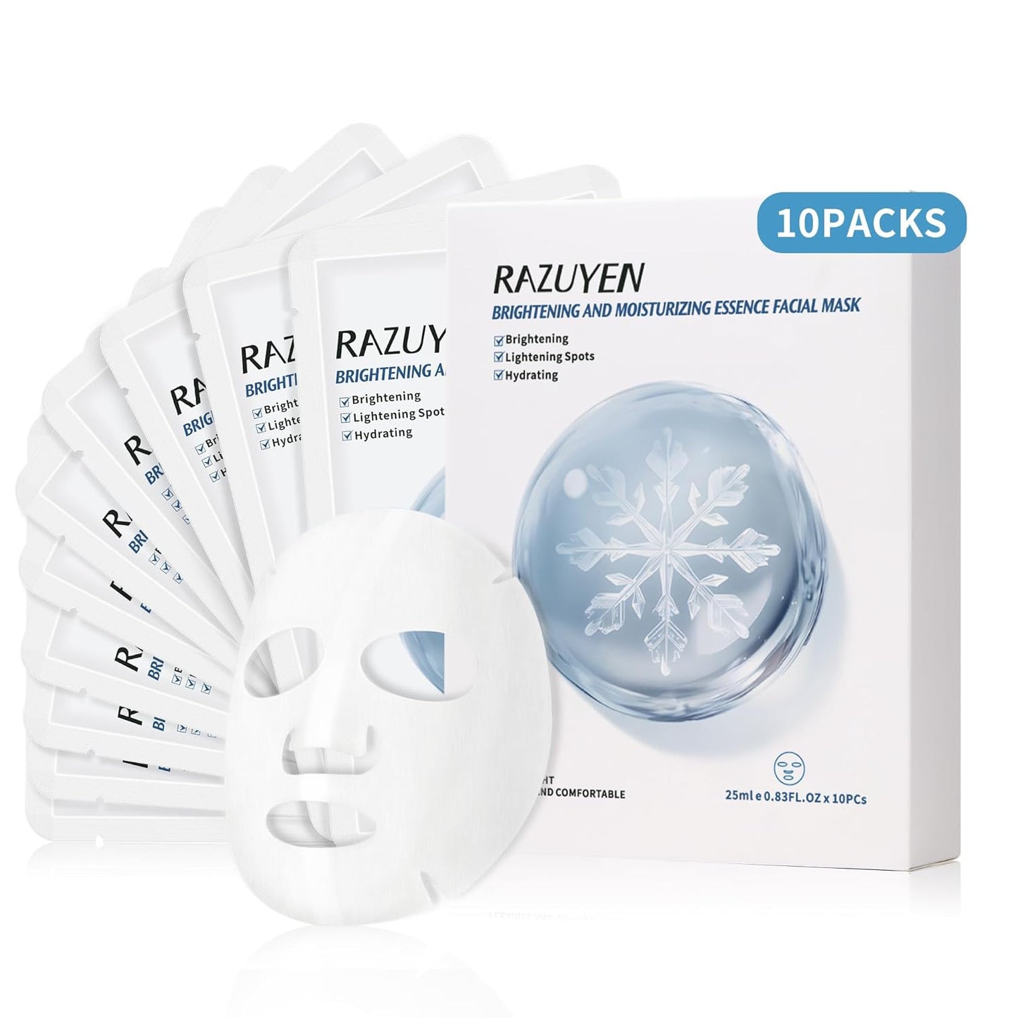 Brightening Hydrating Face Mask (10 PCS), Glowing & Moisturizing Sheet Mask with Niacinamide, Rosa Water and Arbutin, Rose Face Mask For All skin types, Added Fragrance Free