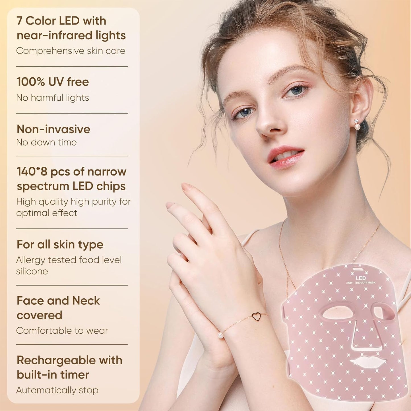 Beauty LED Light Mask -infrared light therapy red light therapy led facial light Photons Facial Skin Care Wrinkle reduce anti-acne facial light acne treatment beauty device