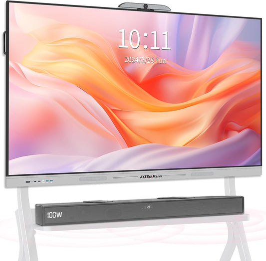 65 Inch Smart Board, 4K UHD Interactive Whiteboard with Auto Framing 4K AI-Camera and Soundbar, All in One Digital Whiteboard for Classroom and Business- Android 14(8+128GB)