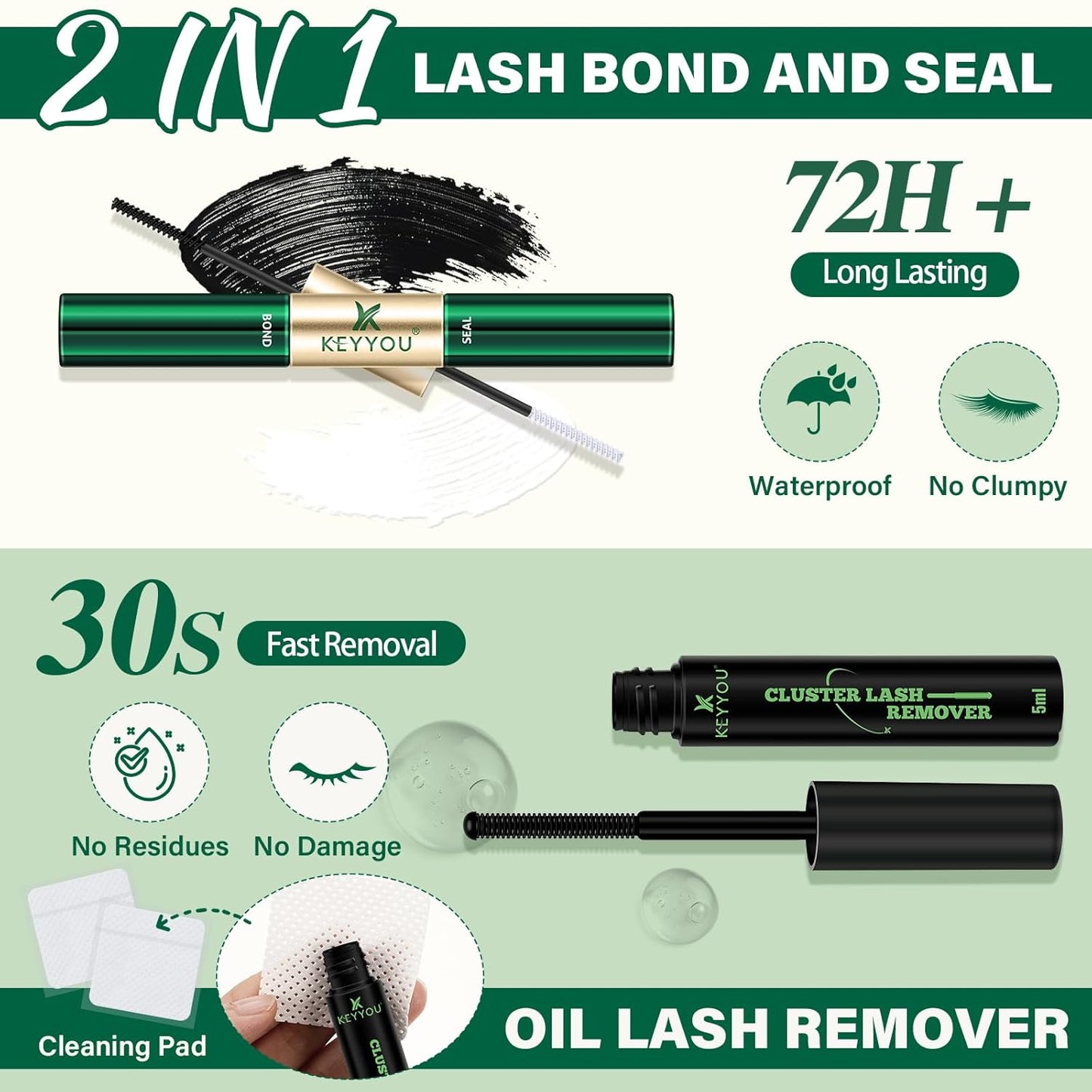 KEYYOU Lash Extension Kit DIY 300Pcs Lash Clusters Eyelash Extension Kit Lash Clusters Kit with Lash Glue Remover Applicator Easy to Use for Beginners(Kit,30D40D50D-C,8-16MIX)