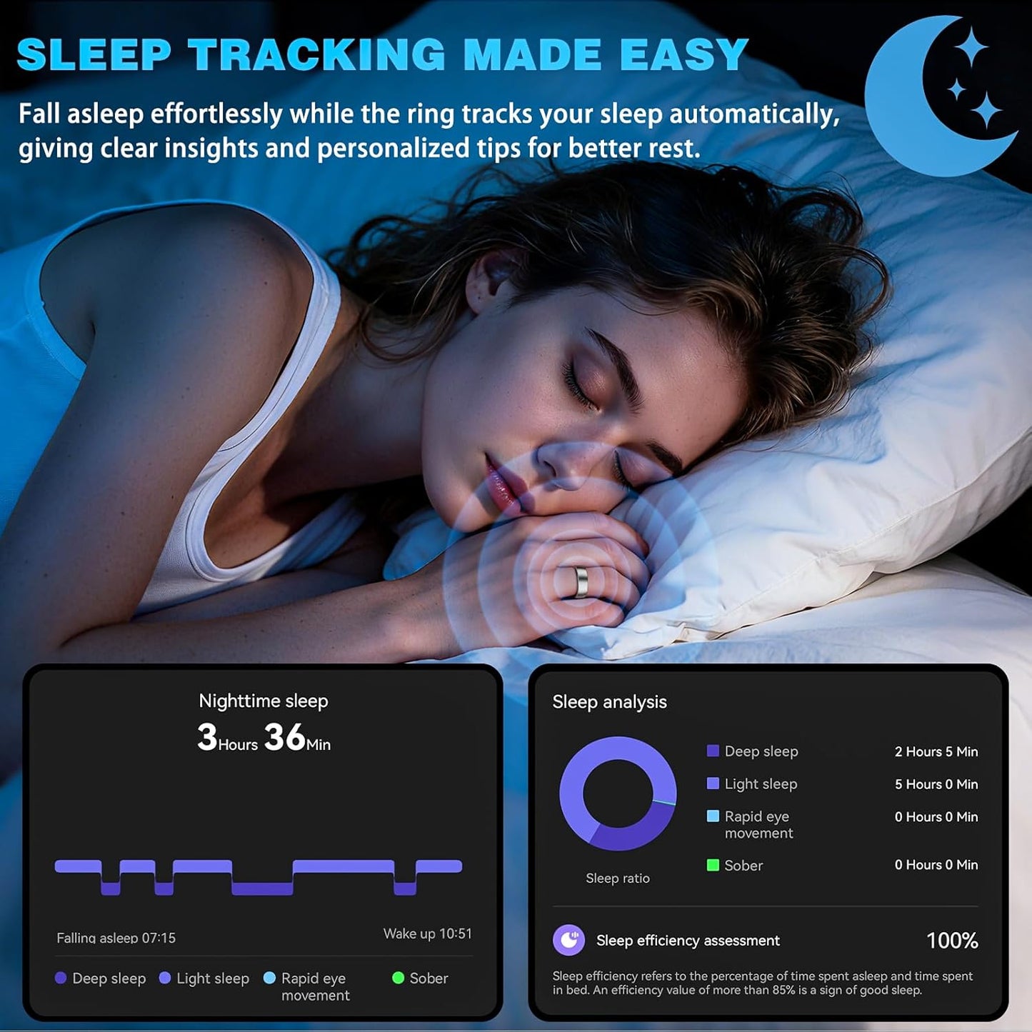 Fitness Tracker Ring for Women Men - Smart Ring with Heart Rate, Blood Oxygen, Sleep Tracker, IP68 Waterproof Activity Tracker (Silver 8)