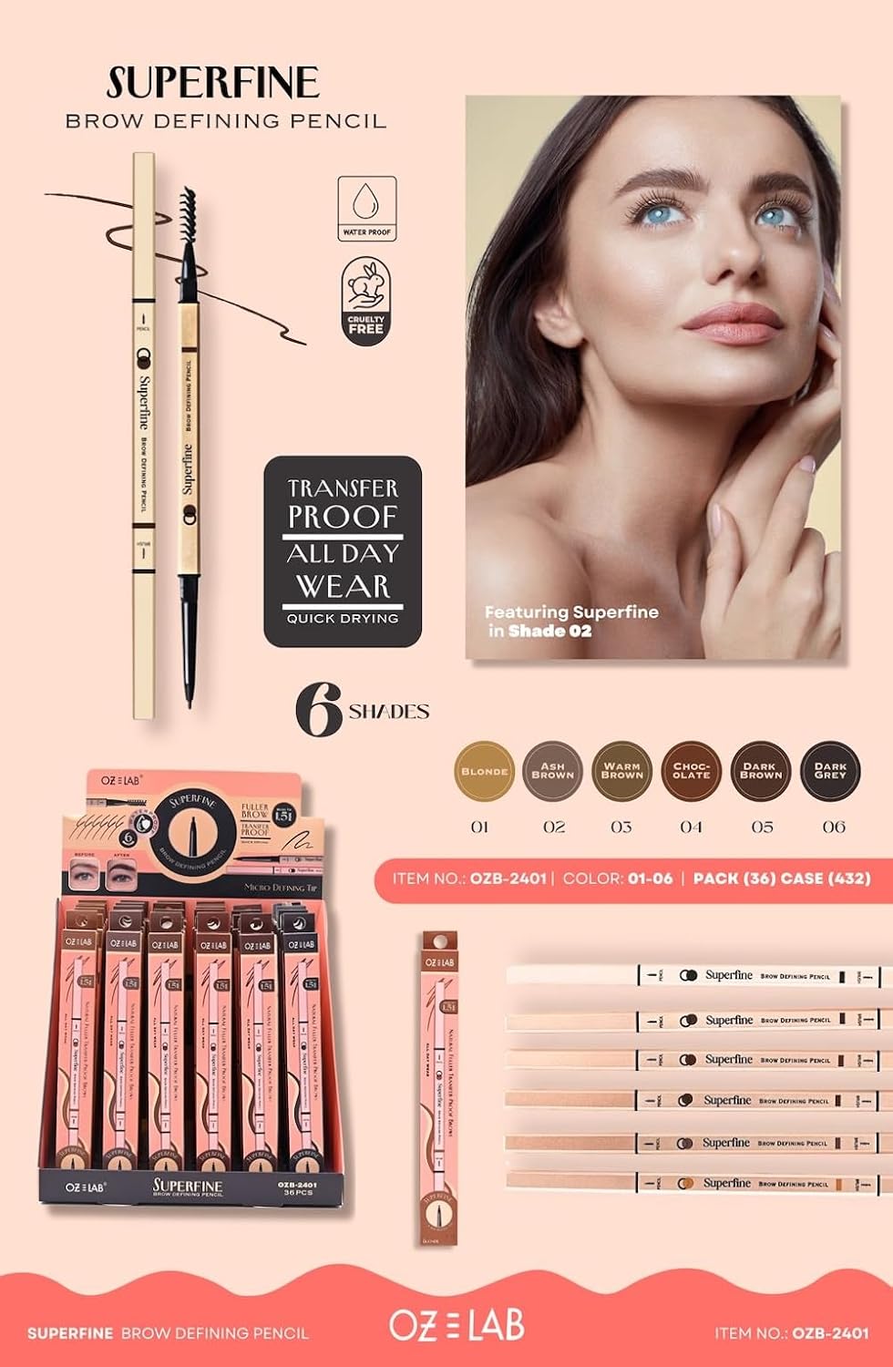 Beauty Superfine Micro Brow Pencil – 1.5mm Ultra-Fine Tip, Waterproof, Vegan Formula, 6 Shades – Long-Lasting Natural Eyebrow Pencil (06 - Dark Grey, 0.08G/0.002 FL.OZ（pack of 1）)