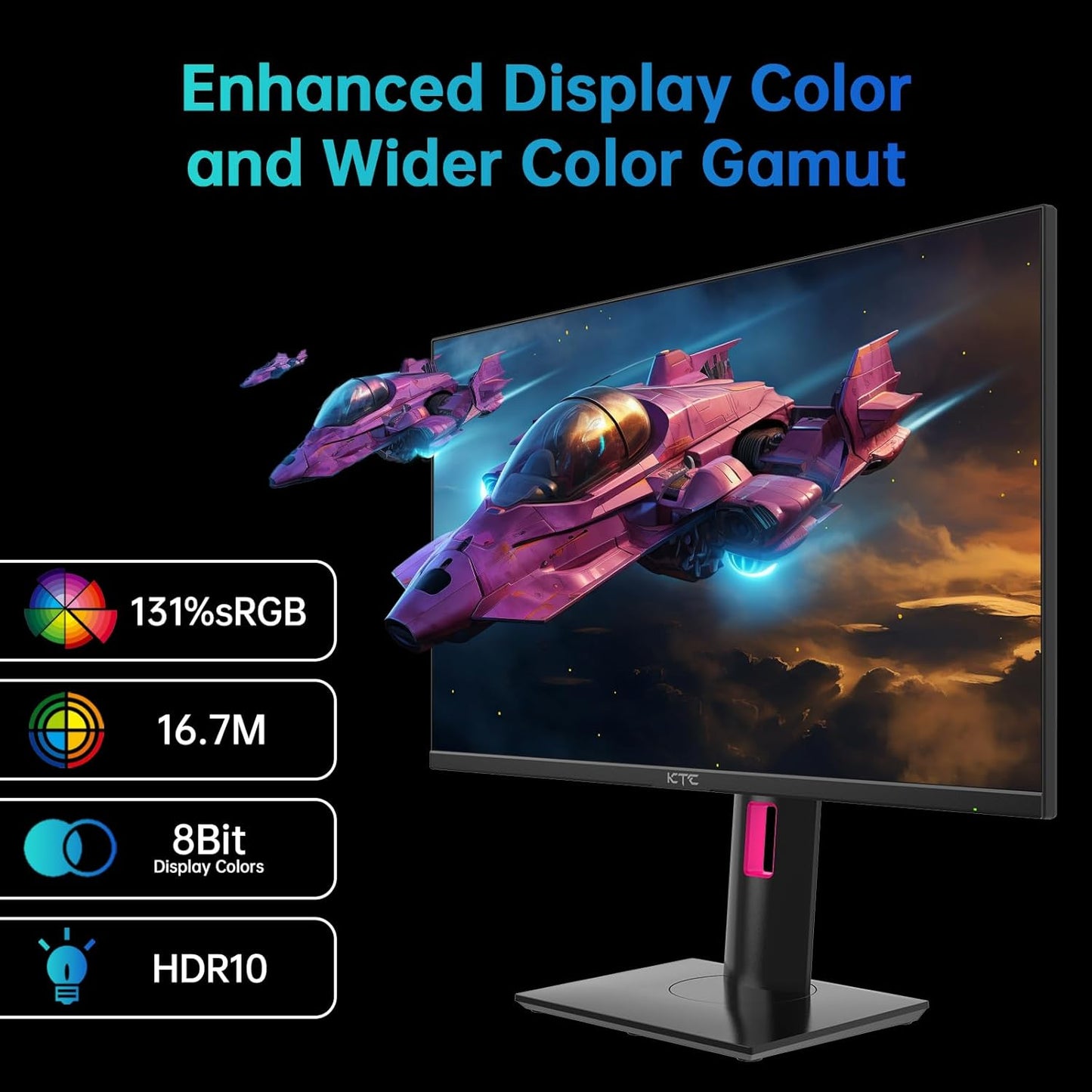 KTC 27'' 2K 170Hz Gaming Monitor - Fast IPS 1ms GTG Pc Monitor with FreeSync G-Sync, HDMI/DP/USB Ports, Height/Tilt/Swivel/Pivot Adjust, 131% sRGB and 97% DCI-P3 Color Gamut for Vertical Monitor
