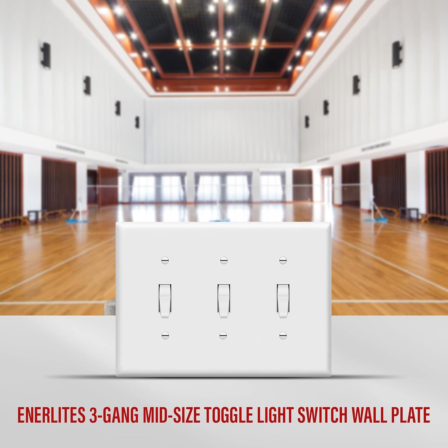 ENERLITES Toggle Light Switch Wall Plate, Gloss Finish, 3-Gang 4.88" x 6.77", Mid-Size, Unbreakable Polycarbonate Thermoplastic, UL Listed, 8813M-W, White