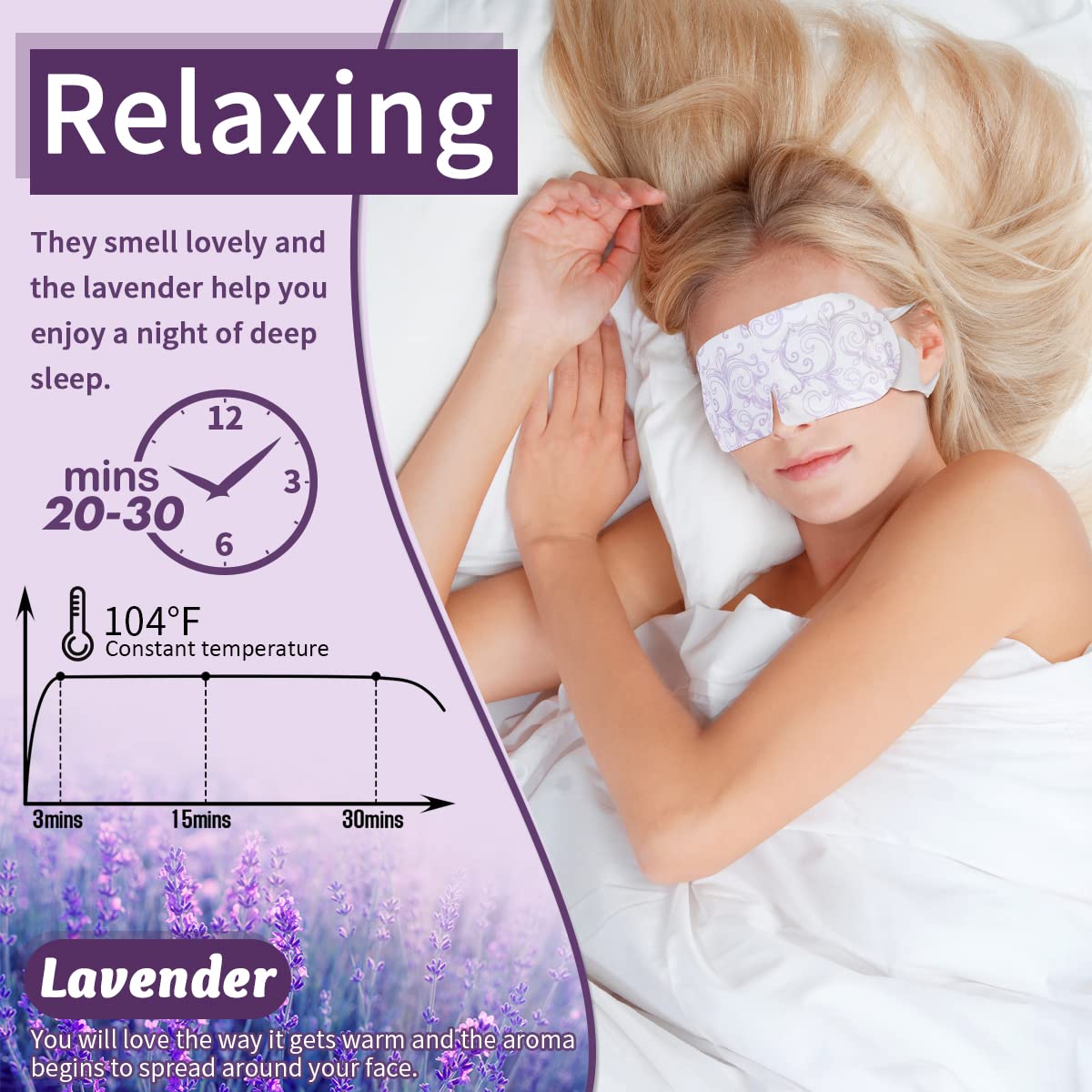 Steam Eye Mask 16 Packs, Self Heating Sleep Mask for Dry Eyes, Comfortable Warming Eye Mask, Disposable Heated Eye Mask, Relieve Eye Fatigue, Stress, Migraine,Relaxation Gifts for Women(Lavender)