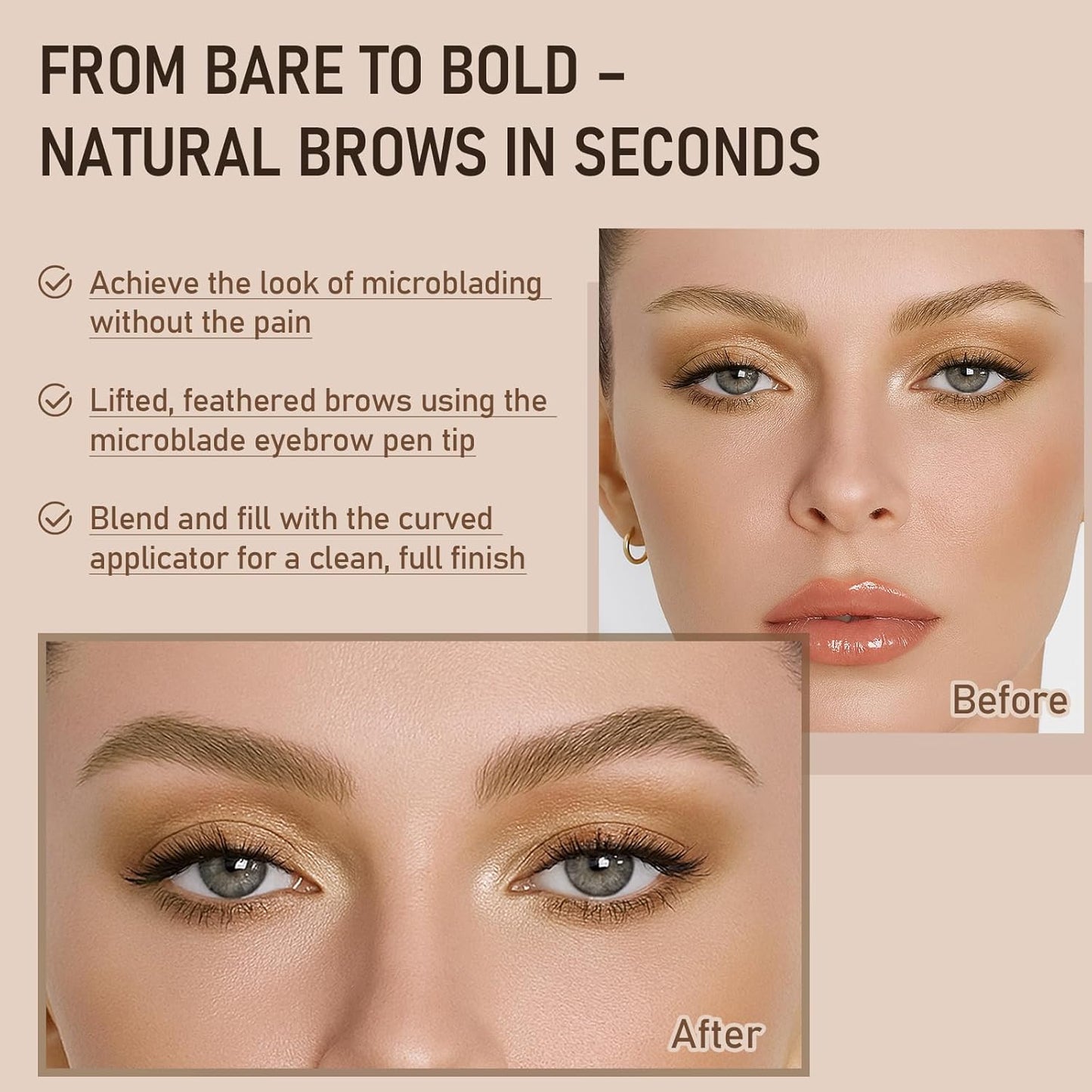 Dual-Ended Microblading Eyebrow Pencil for Women, 2 in 1 Liquid Eyebrow Pencil with Curved Tip and 4D Brow-Fection Microblading Pen, Shaped Fill HairLike Waterproof Lasting Eyebrows 01 Light Brown