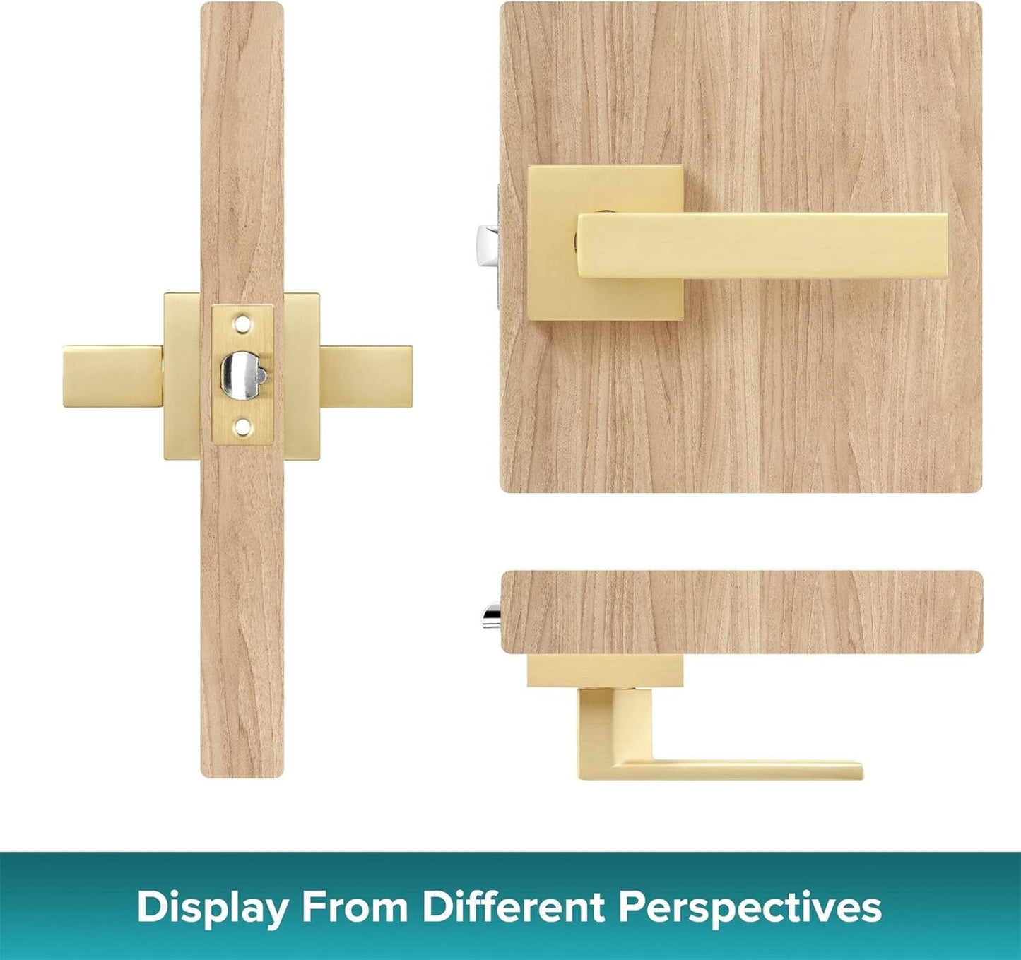 4 Pack Passage Heavy Golden Door Handles,Left and Right Hand Universal, Stain Brass Square Door Handle for Corridor/Hall/Closet/Wardrobe,Residential/Commercial