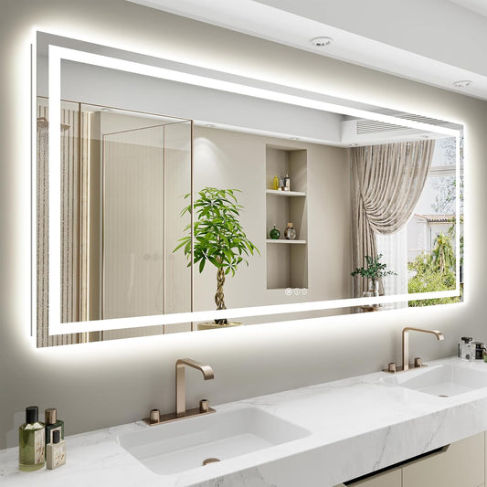 80x40 Inch LED Bathroom Mirror with Lights Front and Backlit Lighted Vanity Mirror for Bathroom Wall with 3 Colors Dimmable Anti-Fog Memory Shatter-Proof IP54 Waterproof Horizontal/Vertical