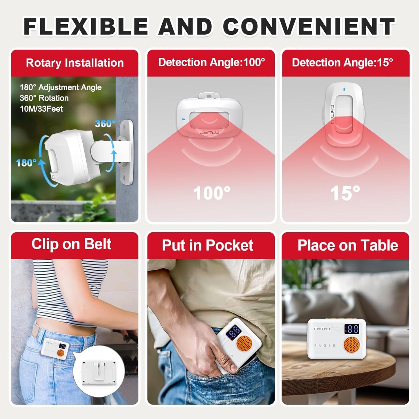CallToU Bed Alarm for Elderly Adults Wireless Motion Sensor Alarm for Seniors Indoor Motion Detector for Dementia Caregiver Alarm&Fall Prevention System with Vibrate Digital Display Low Battery Remind