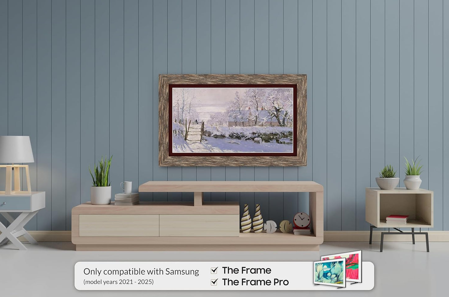 Distressed Barnwood 50" Premiere Deco TV Frame - Compatible ONLY with Samsung The Frame TVs (Fits 2021-2025, LS03A, LS03B, LS03C, LS03D, LS03FA)