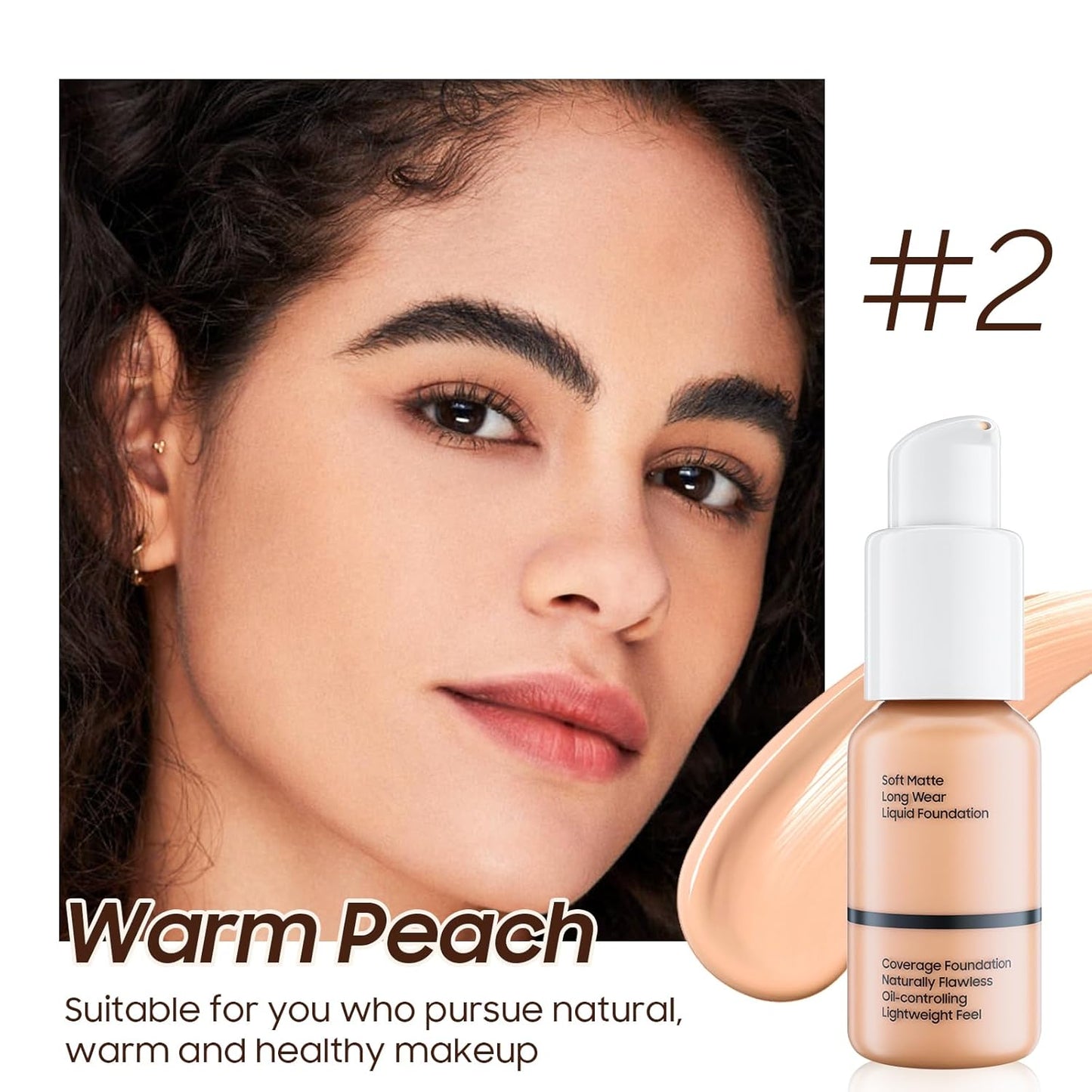 Matte Full Coverage Liquid Foundation - Lightweight & Flawless Oil Control Foundation Makeup, Waterproof and Long-Lasting Skin Foundation Concealer for Dry and Oily Skin, 1 Fl Oz (#103 Warm Peach)