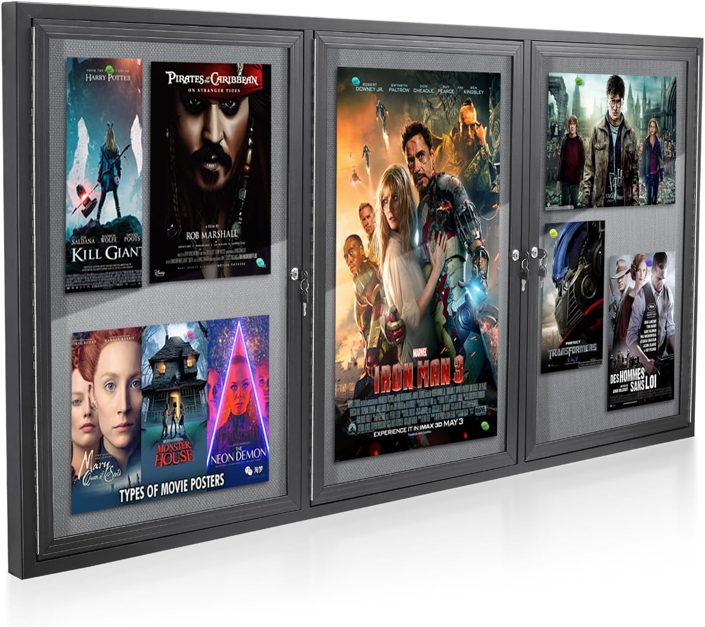 Lockable Outdoor Enclosed Bulletin Board, Weatherproof Cork Noticeboard with Locking Door, Wall-Mounted Aluminum Framed Display Case for Messages,70x36 in