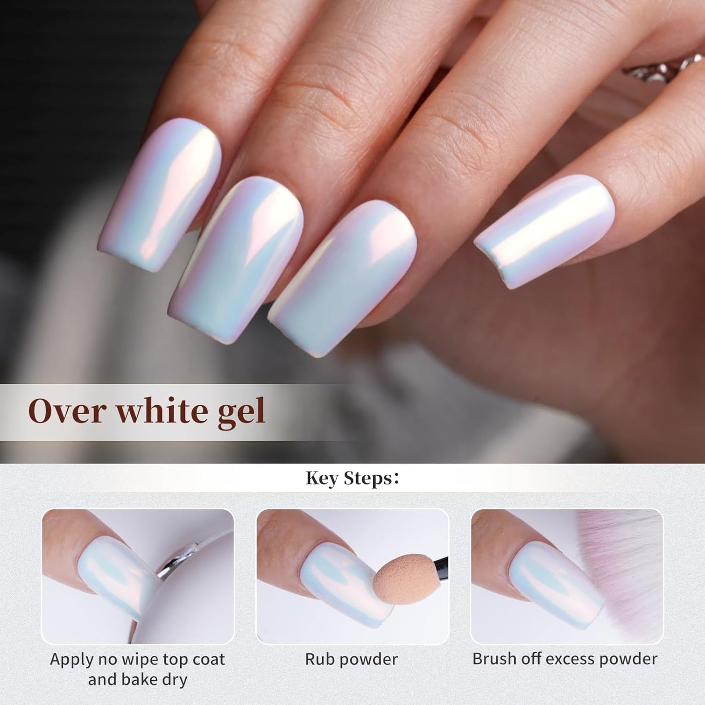 Pretty Diva 0.3g Mermaid Unicorn Chrome Nail Powder, Aurora Iridescent Chrome Powders for Nails, Mermaid Powder for Nails Chrome Mica Powder Manicure Pigment (Opal, 0.3g)