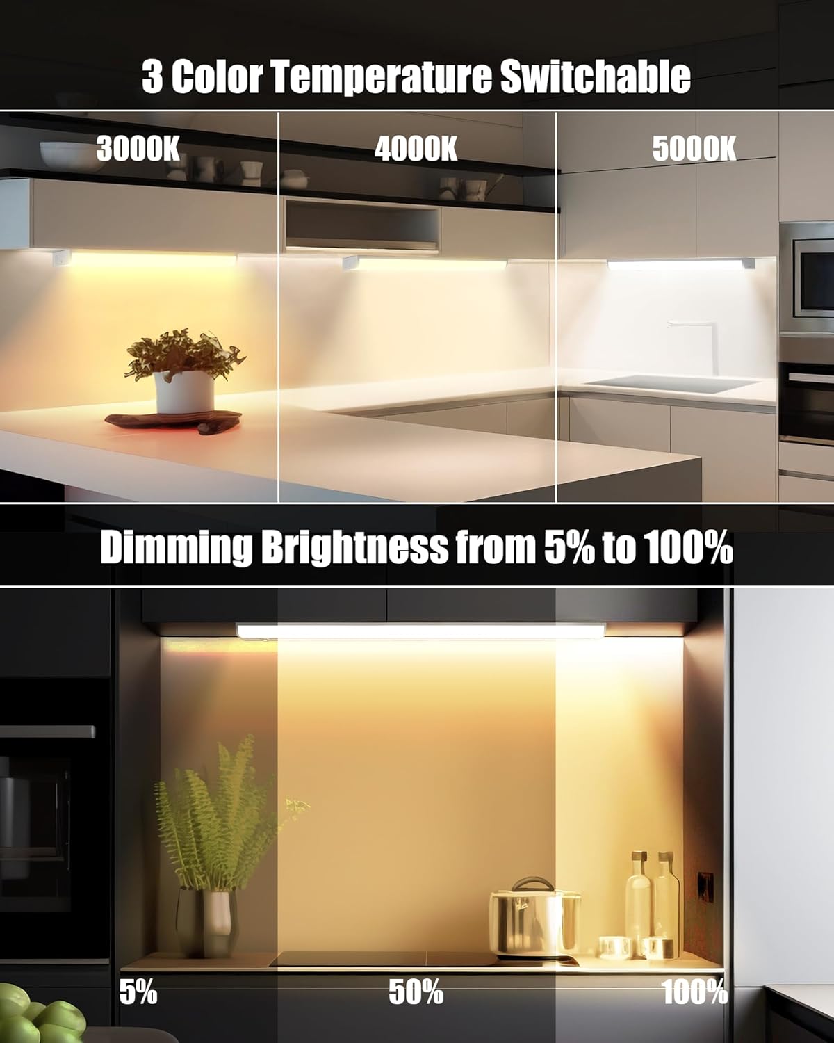 16 Inch Hardwired Under Cabinet Lighting, 3 Color Setting Dimmable LED Under Cabinet Lights Wired, 1050LM Linkable Under Counter Lights for Kitchen, 12W, CRI>97