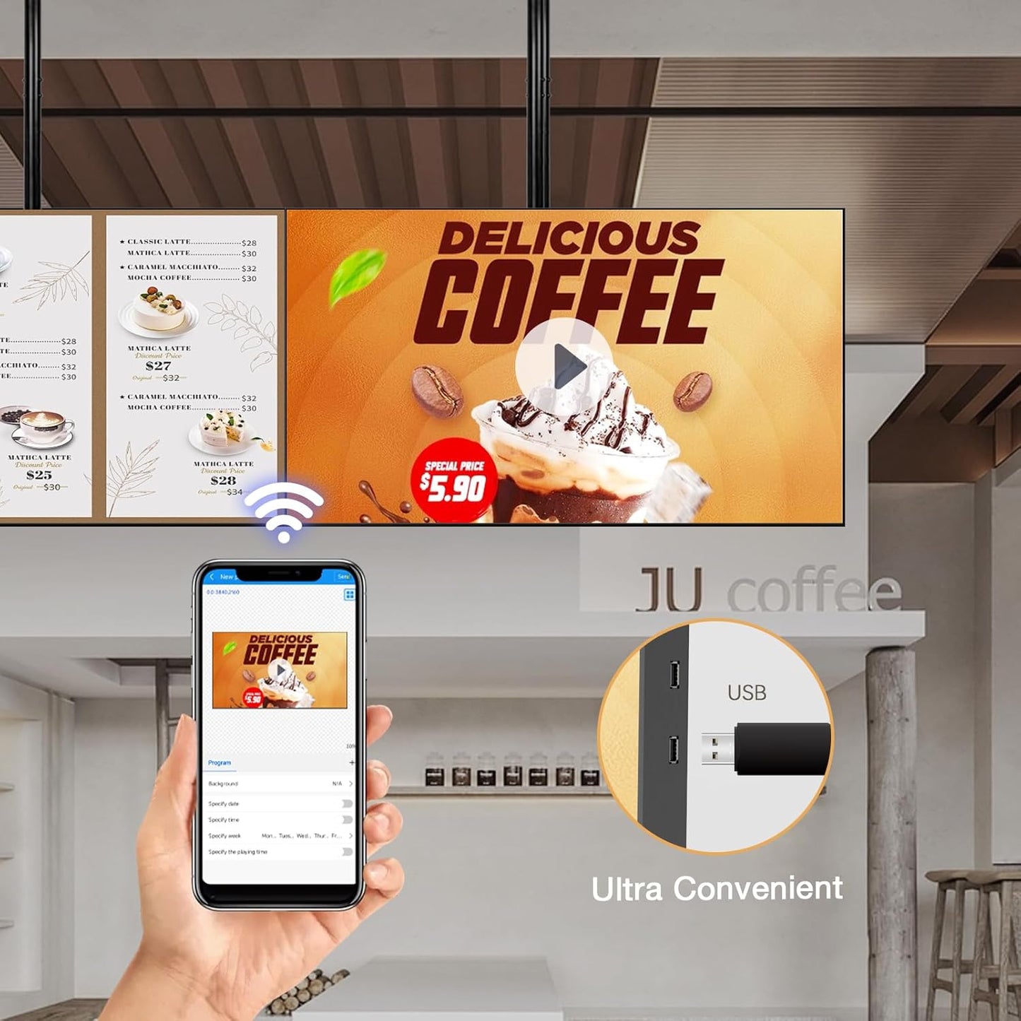 40inch Ultra-Slim Bezel-Less Digital Signage Display 4K HD 700 Nits Wall-Mountable Digital Signage Monitor 4+64G Android System HDMI Connectivity Ideal For Wayfinding Advertisingand More