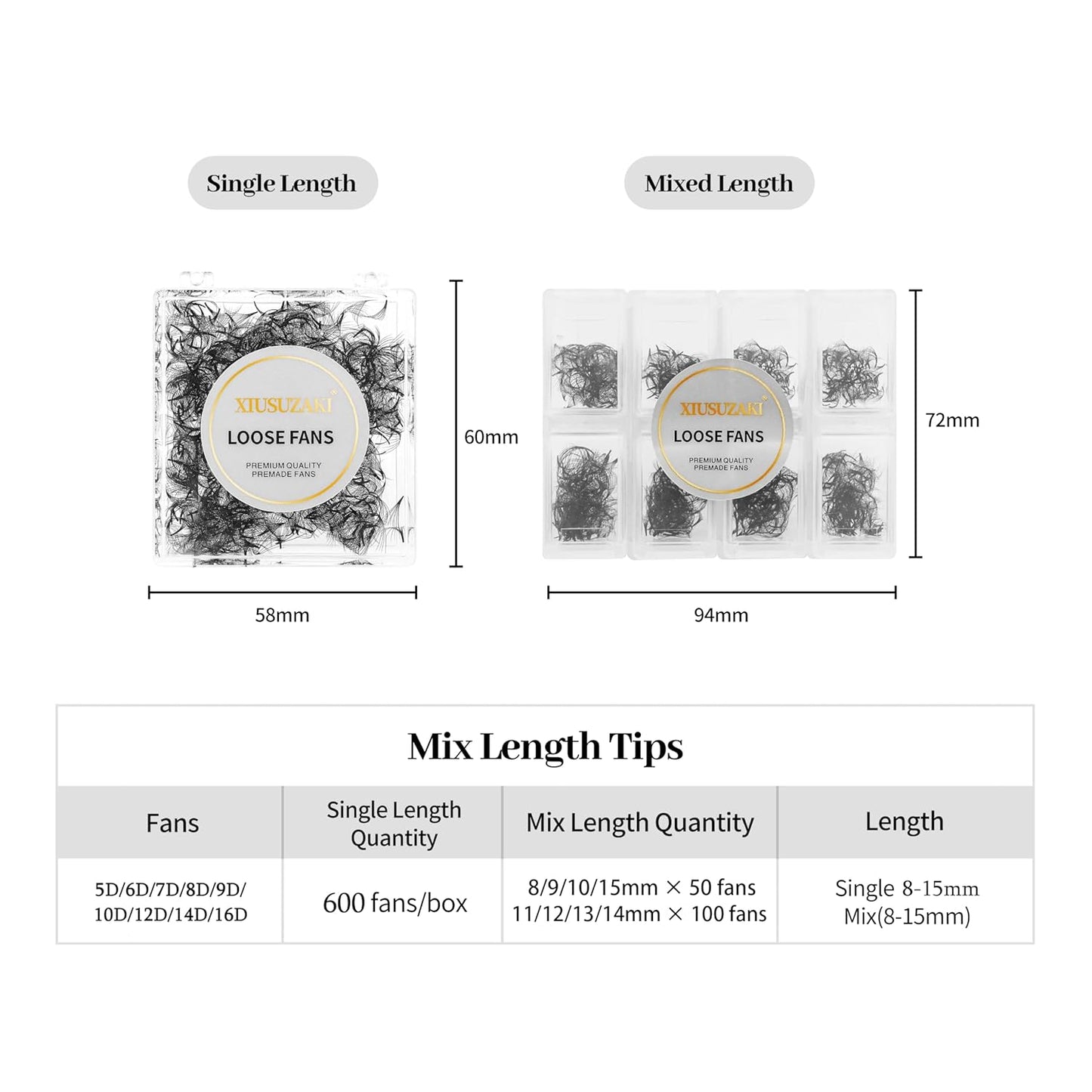 Premade Fans Eyelash Extensions 600 Fans 10D Volume Lash Extensions 0.05 Thickness Eyelash Extension C Curl Premade Lash Fans Mix 8-15mm Fluffy Soft Handmade Loose Fan(600Fans-10D-0.05-C,8-15mm)