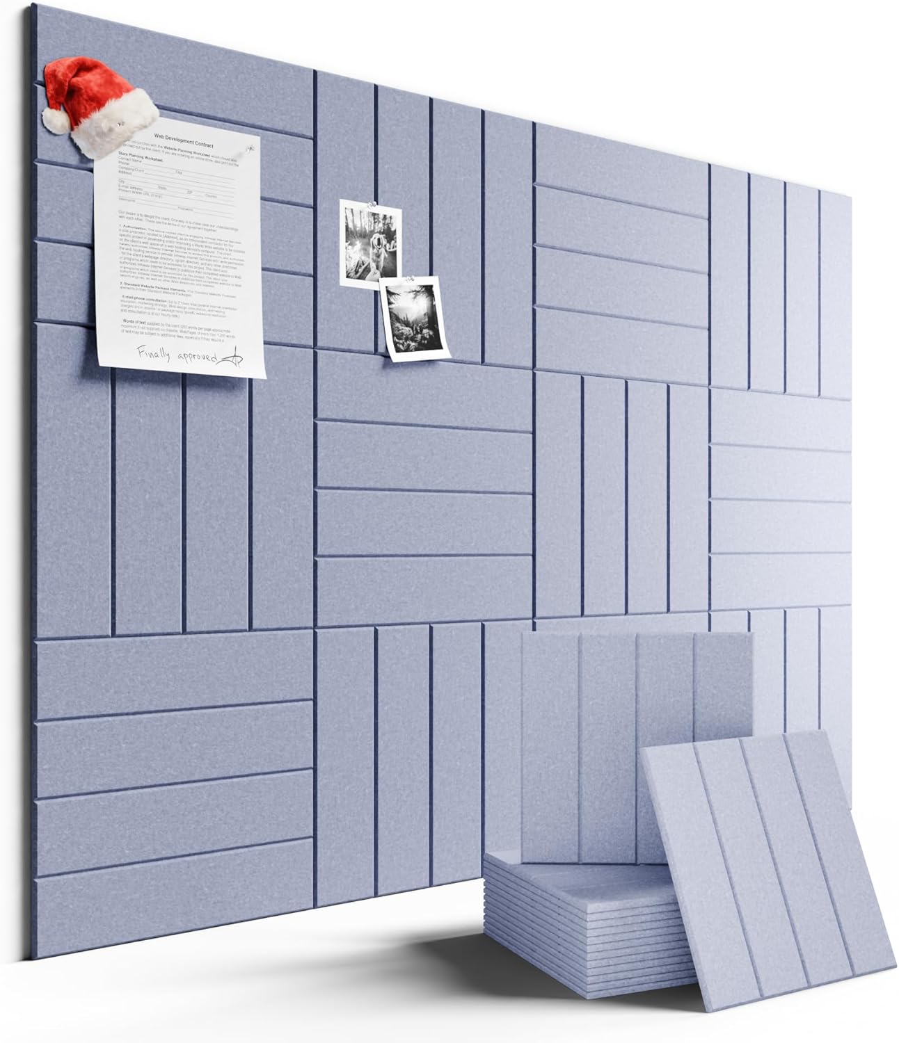 Large Felt Bulletin Board 48" x 36" Cork Board Alternative-12 Pack with 70 Safe Removable Adhesive Tabs, Cork Boards for Walls for Home Office Classroom Pin Board (Soft Periwinkle)