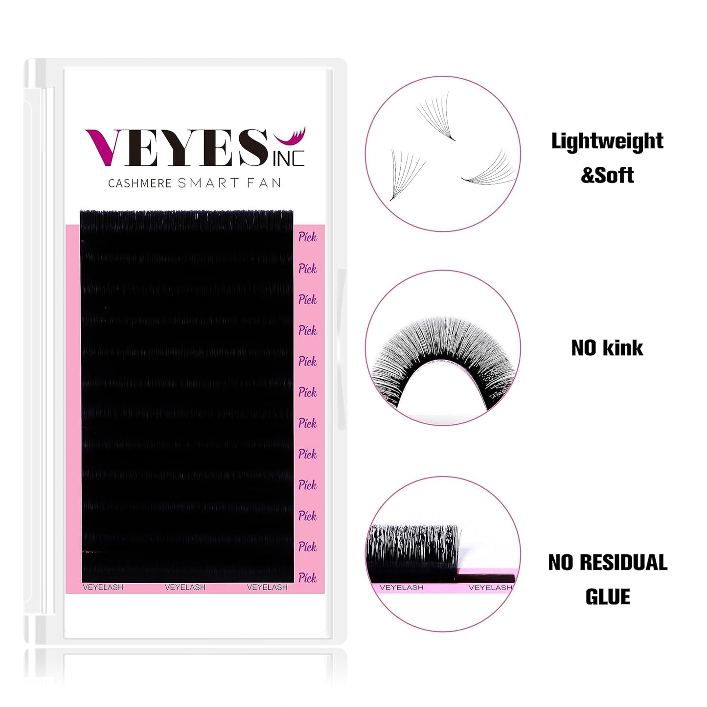 VEYES INC Cashmere Smart Fan Lash Extensions 0.03 0.05 0.07 C/CC/D Curl 8-20mm Mixed & Single Length, Super Matte Black Volume Lashes, Professional Supplies for Lash Techs (0.05 CC 15mm)