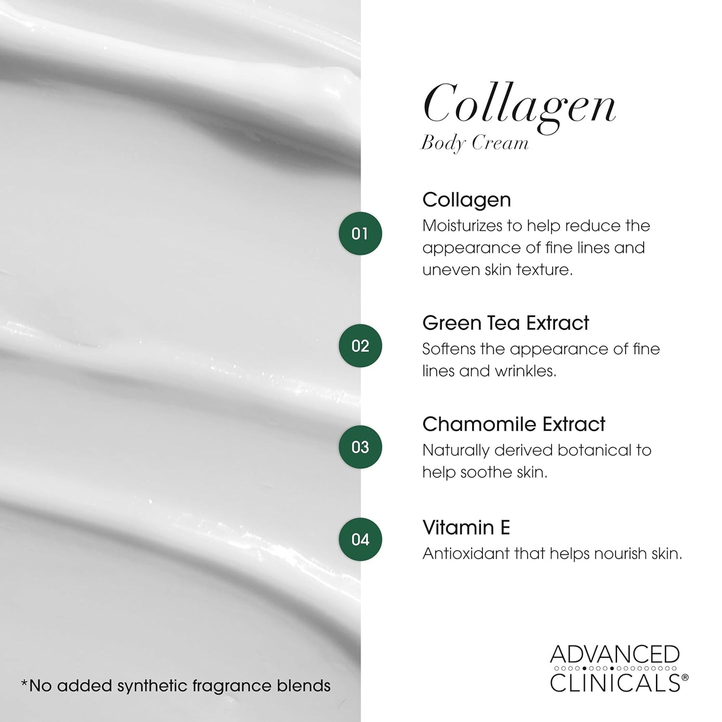 Advanced Clinicals Unscented Collagen Cream Face Moisturizer & Body Lotion + Collagen Body Oil Skincare 2pc Set For Women & Men Helps Reduce Appearance Of Crepey Skin, Wrinkles, & Dry Skin, 2PC Set