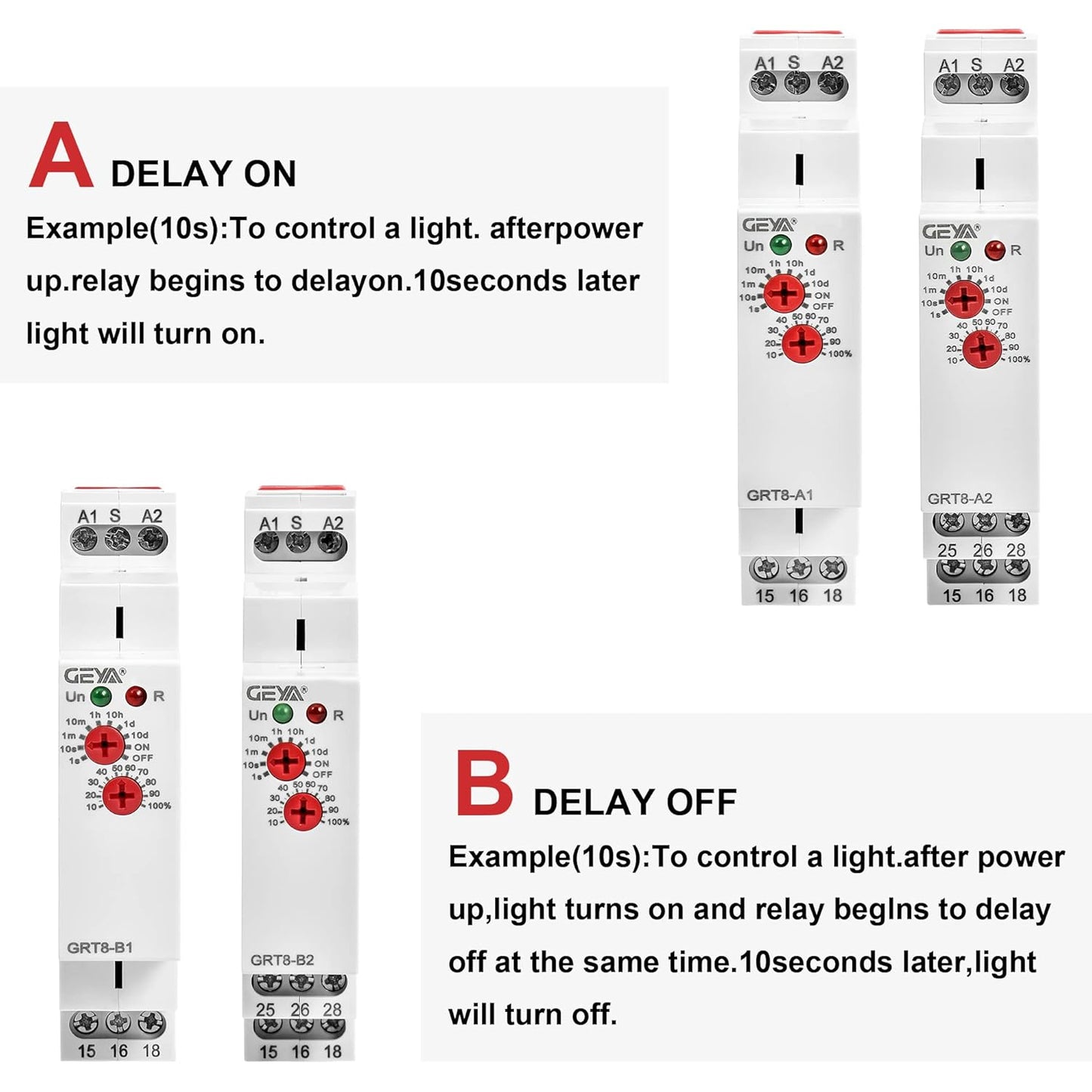 GEYA Delay Off Single Function Time Relay 1 Output 16A Electronic Power Off Timer Delay Relay(GRT8-B1,AC230V)