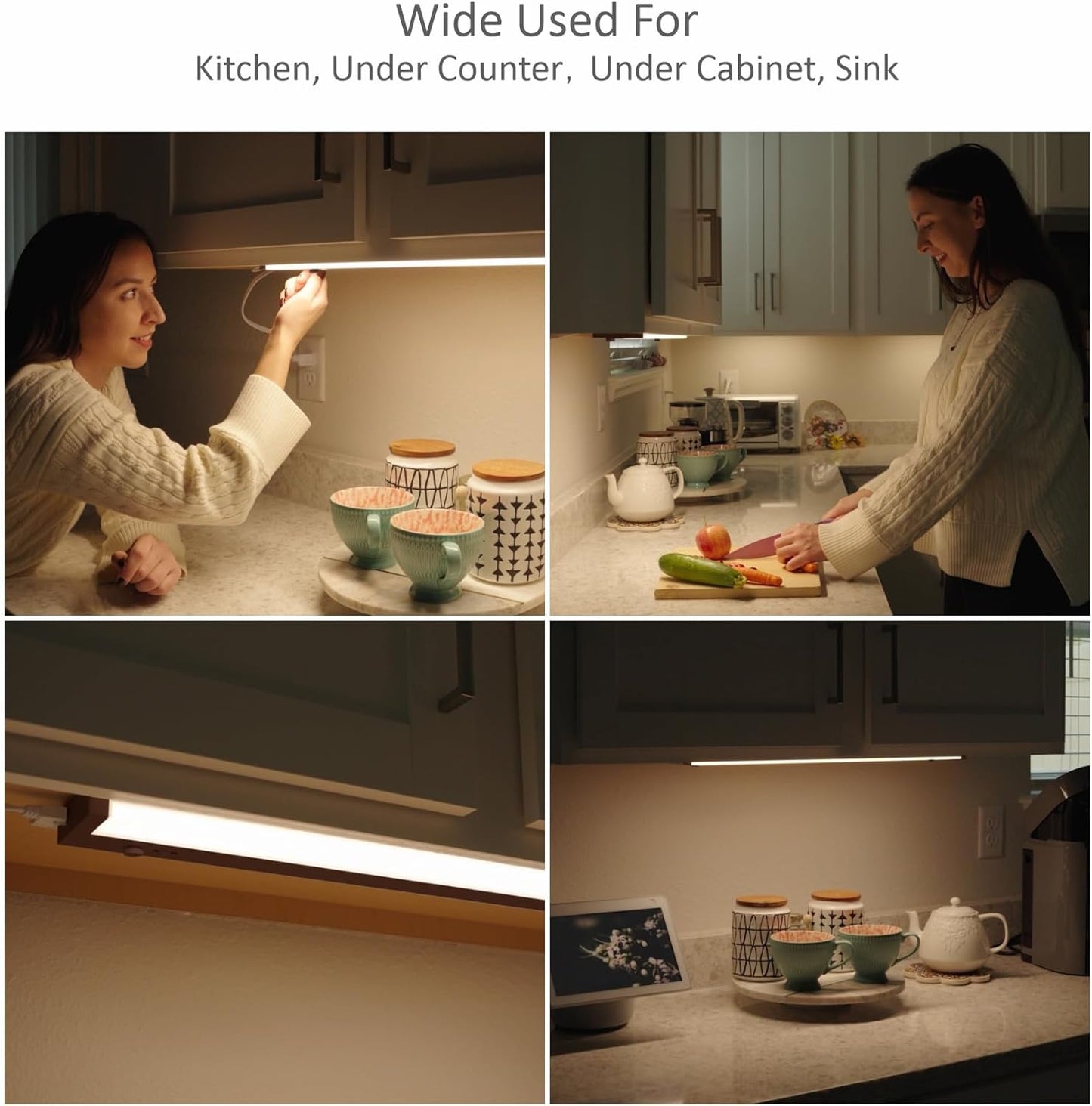 LED Under Cabinet Lighting Hardwired or Plug in, 18 Inch 9W, Dimmable 5 Color 2700K/3000K/3500K/4000K/5000K, Linkable Eyes Care Design Counter Lights for Kitchen, Sink, ETL Listed, Bronze