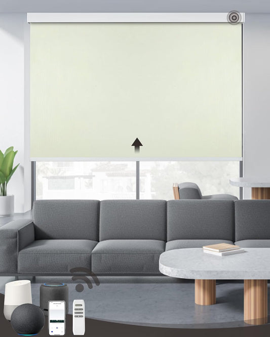 AIVIDIG Motorized Roller Shade with Remote Control, 100% Blackout Electric 21-98” Width Blinds for Windows with Alexa Google Home, Rechargeable Smart Automatic Customized Size（Waterproof-Beige）
