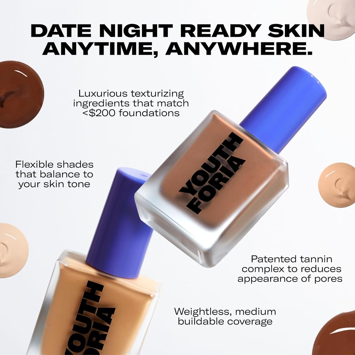 Youthforia Date Night Skin Tint Serum Foundation, Light-Medium Coverage, Hydrating Formula, Vegan & Cruelty-Free, 110 Fair - Neutral