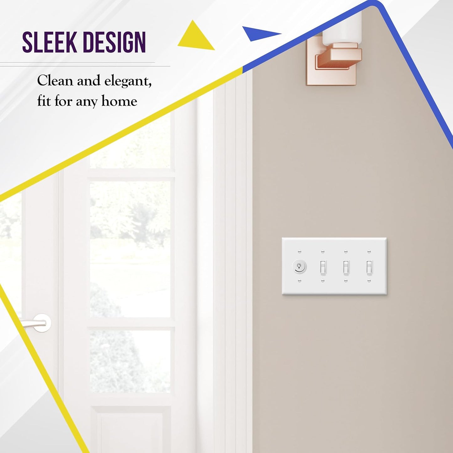 ENERLITES Quad Light Switch Wall Plate, Standard Size 4-Gang 4.50" x 8.19", Unbreakable Polycarbonate Thermoplastic, 8814-W-2-PCS, White, 2 Pack