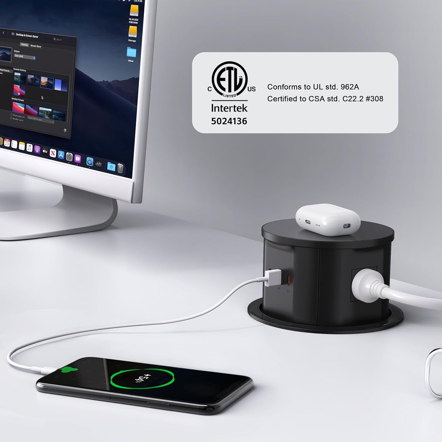 ANNQUAN 20 Amp Pop Up Countertop Outlet with 15W Wireless Charger,Max 65W Power Delivery,4.75" Pop Up Electrical Outlet with 3 Outlets 3 USB Ports for Home Office