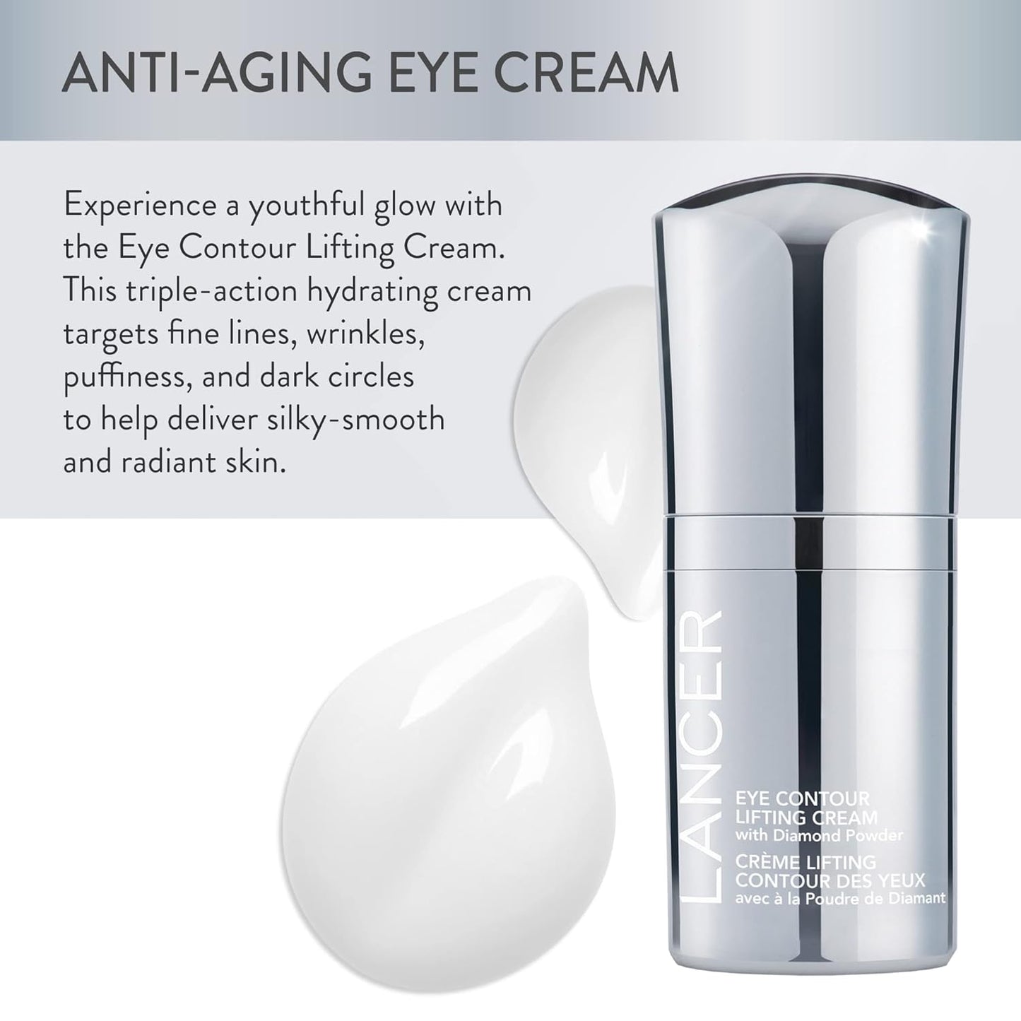 Lancer Skincare Eye-Contour Lifting Cream with Diamond Powder, Anti-Aging Eye Cream with Hyaluronic Acid, 0.5 Ounces