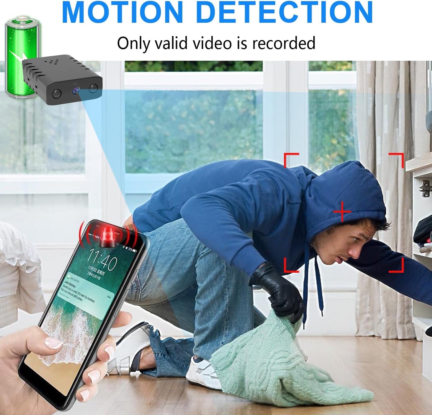 【Free 64G】 Smallest Wireless WiFi Battery Camera,HD1080P Concealed Coin Size Security Camera,Video Recording Live Feed for Night Vision,Motion Detection,Cloud Storage for Security with iOS Android