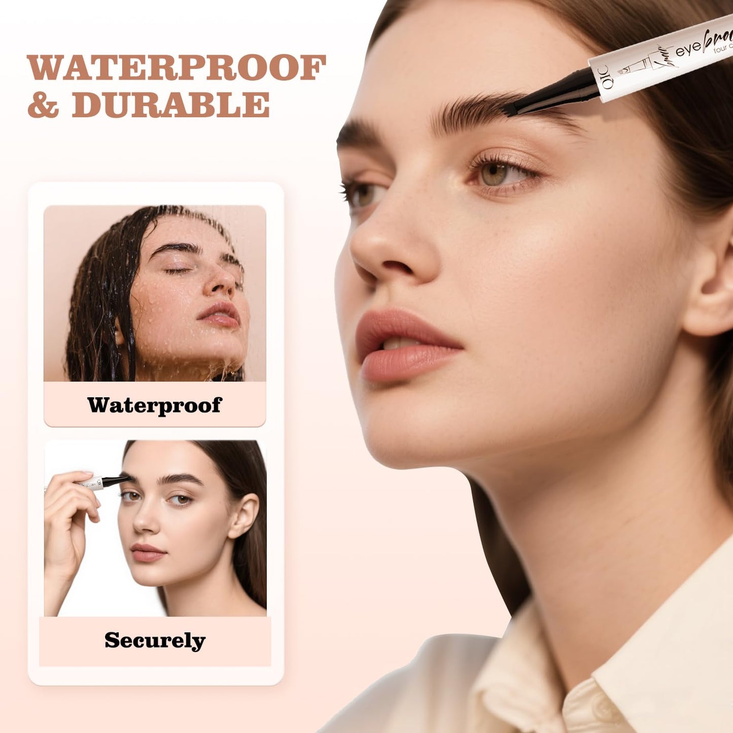 Eyebrow Pen, Waterproof Microblading Eyebrow Pencil, 4 Tip Precise Eye Brow Makeup Pen for Women to Effortlessly Create Hair Like Natural Brows, Non Dry Out and Last All Day (Grey Color)