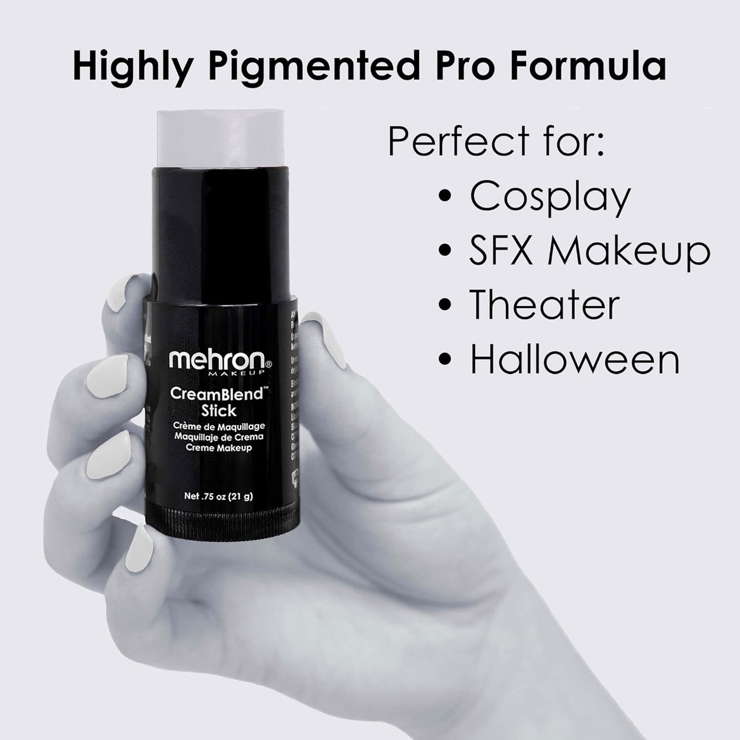 Mehron Makeup CreamBlend Stick | Face Paint, Body Paint, & Foundation Cream Makeup | Body Paint Stick .75 oz (21 g) (Light Grey)