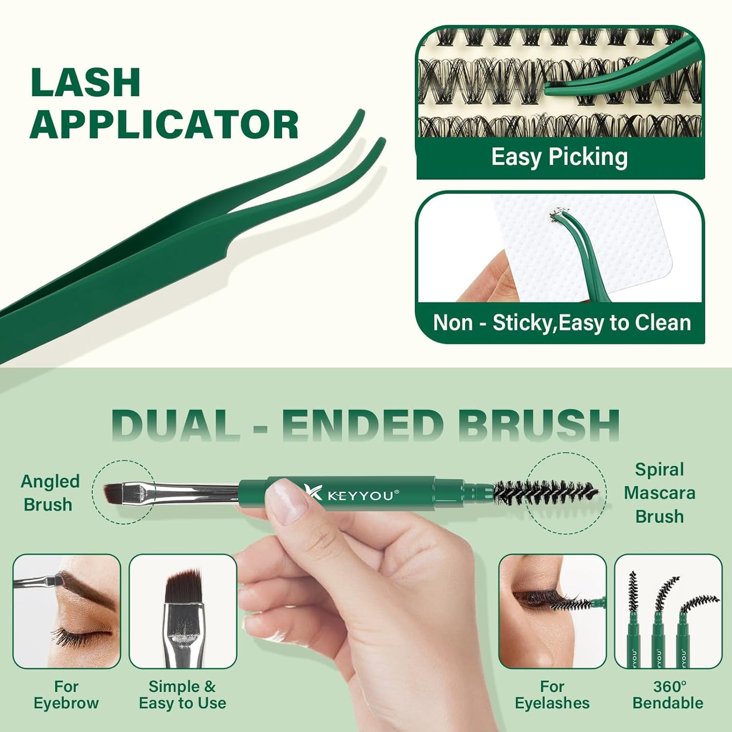 KEYYOU Lash Extension Kit DIY 300Pcs Lash Clusters Eyelash Extension Kit 40D C Curl 9-18MIX Lash Clusters Kit with Lash Glue Remover Applicator Easy to Use for Beginners(Kit,40D-C,9-18MIX)