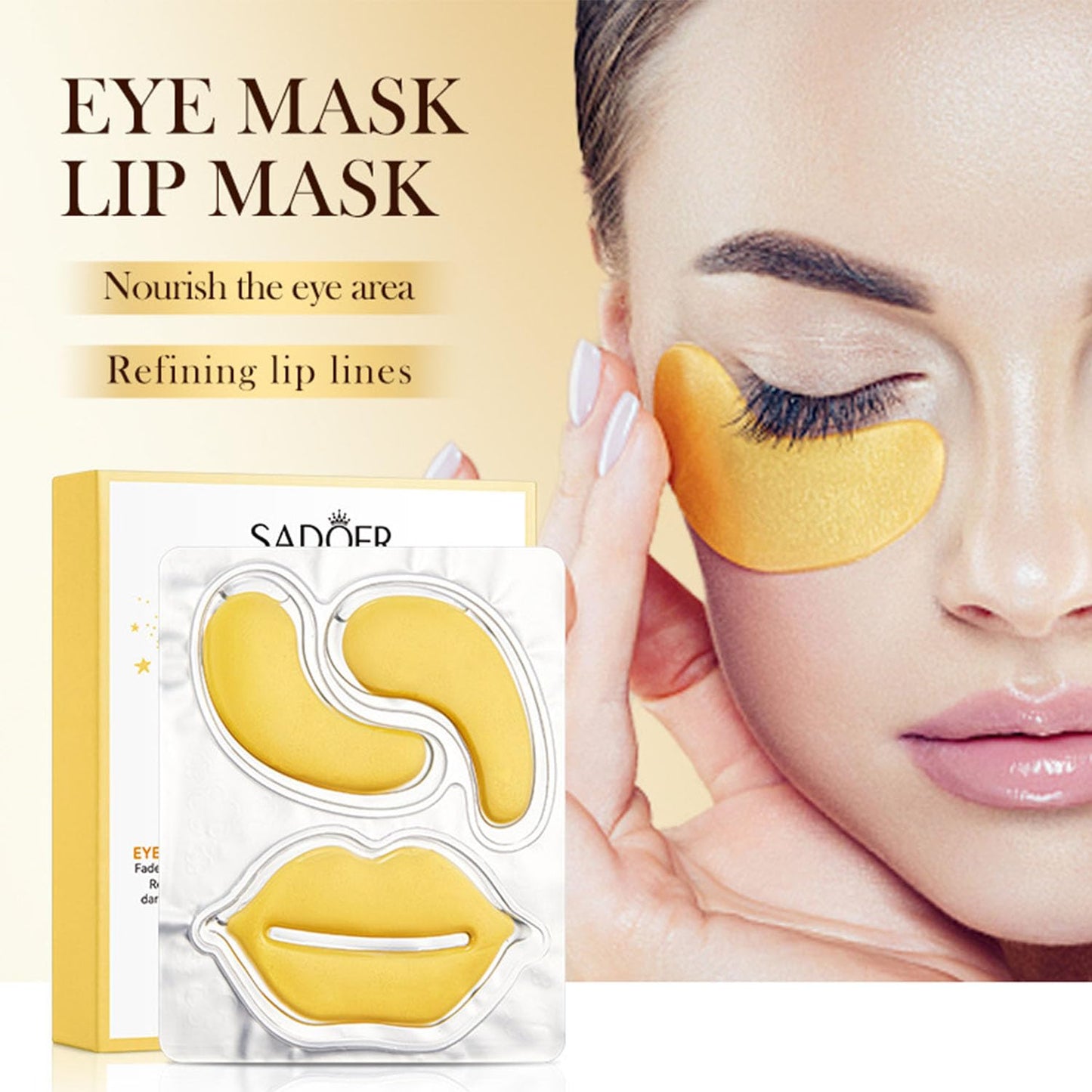 Under Eye Patches,Moisturizing Lip and Eye Mask,Reduce Wrinkles Puffy & Bags,refining lip lines, Anti Aging Moisturizer For Women,10 of set (24K Gold)