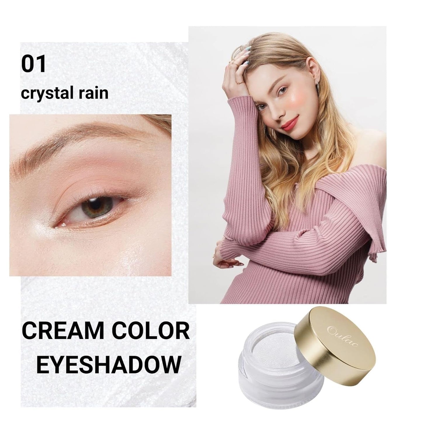 Oulac Shimmer White Cream Eyeshadow Primer| Highlighter Waterproof & Long Lasting Glitter Eyeshadow Natural Color Eye Shadow for Women 6g (01)