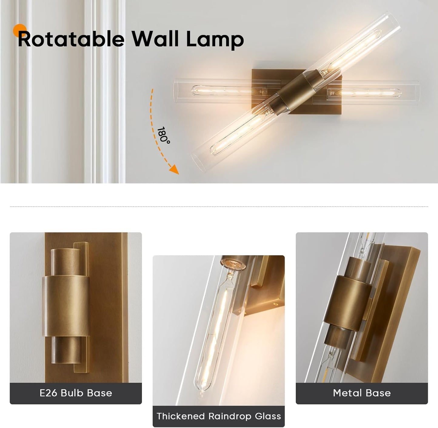 24.8" L Minimalist Style Wall Sconces Set of 2, Brass Wall Lights Fixtures Morden Cylinder Wall Light for Bathroom Vanity Light Indoor Wall Mounted Lamps for Living Room,Bedroom,Hallway