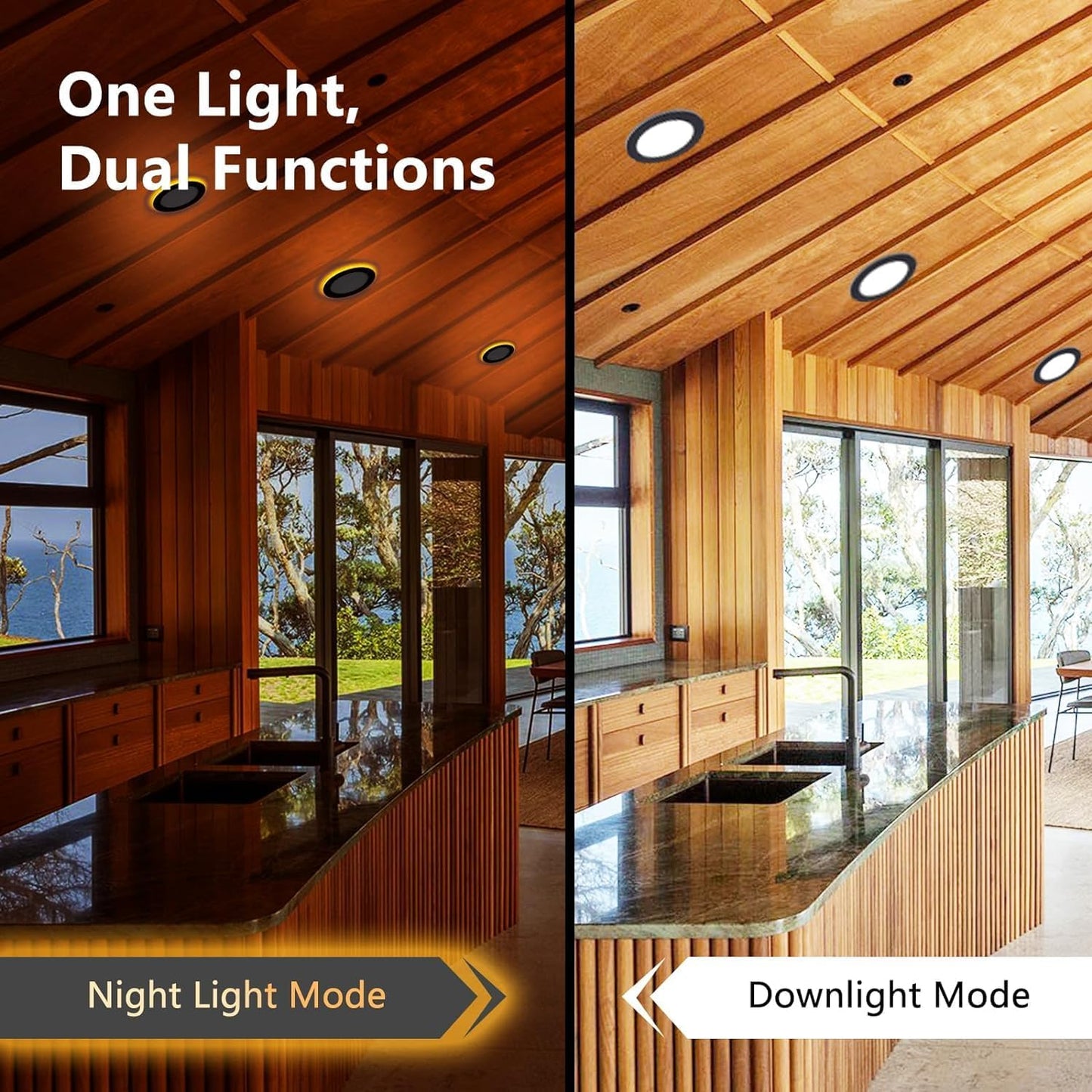 CycevSun Black Recessed Lights 6 Inch with Night Light 16 Pack, Dimmable & 5 Color Selectable, Canless Ultra Thin Wafer Downlight Indoor Outdoor Exterior Soffit, 12W, ETL Listed