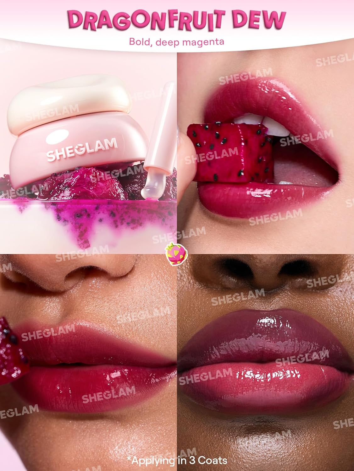 SHEGLAM Hydra Jelly Pocket Lip Jam Hydrating Nourishing Lip Gloss Moisturizing Lip Makeup-Dragonfruit Dew