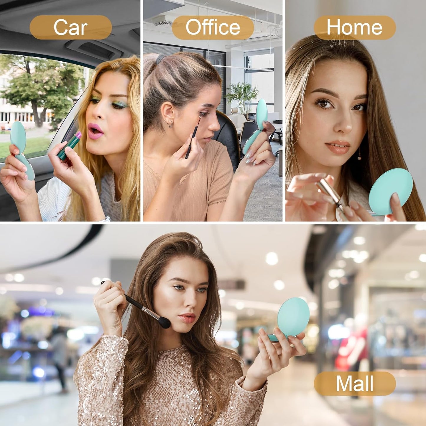 Compact Mirror with Light, 1X/3X Magnification LED Pocket Mirror with USB Data Cable,Mini Mirror for Purse, Pocket,Travel and Present (Mint Green)