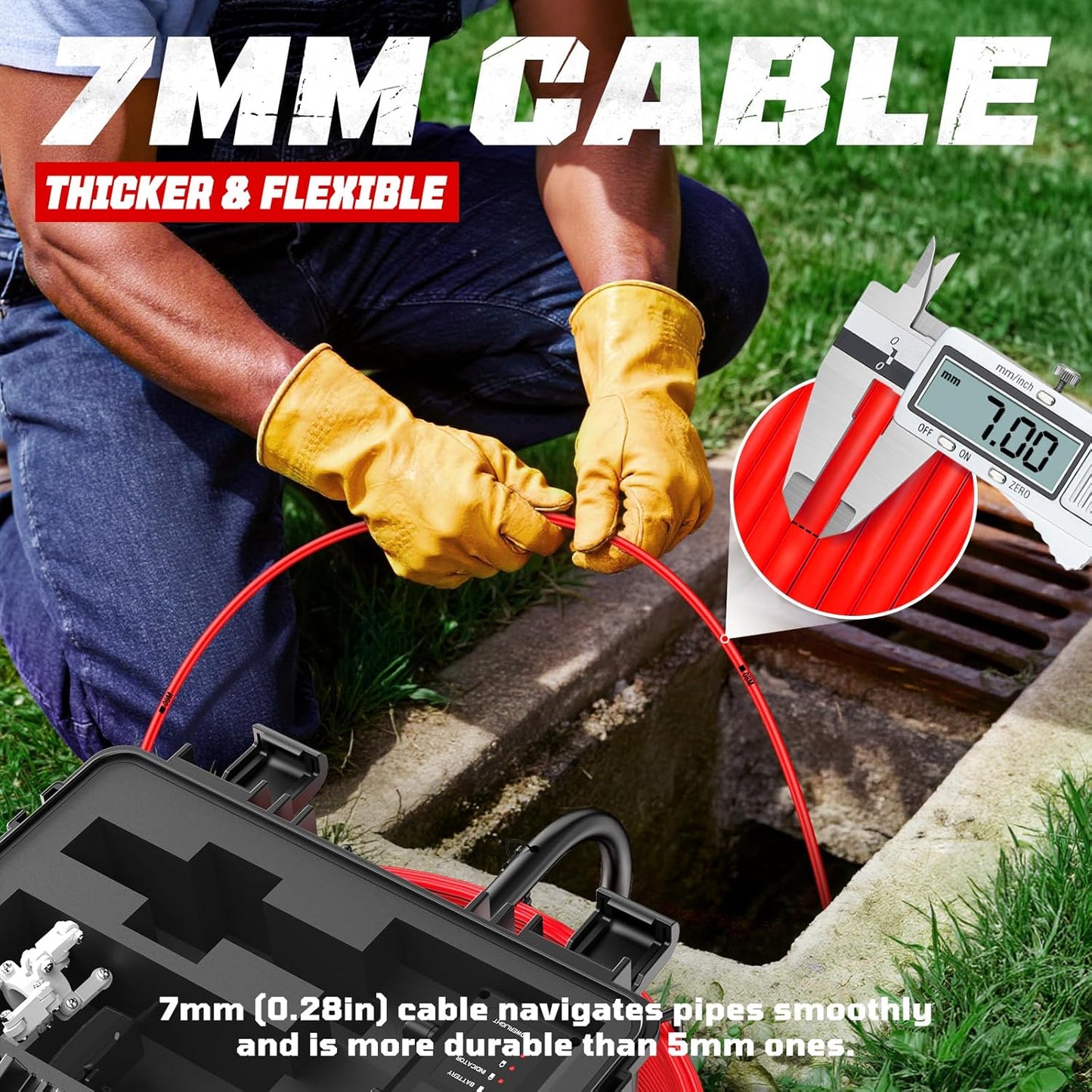 Sewer Camera, Self Leveling Drain Camera 65ft with Meter Counter, 7mm Thick Cable, 9" HD Screen 1080P Plumbing Cameras Snake with Light, 5100mAh Battery Duct Pipe Video Inspection Cam DVR 32GB