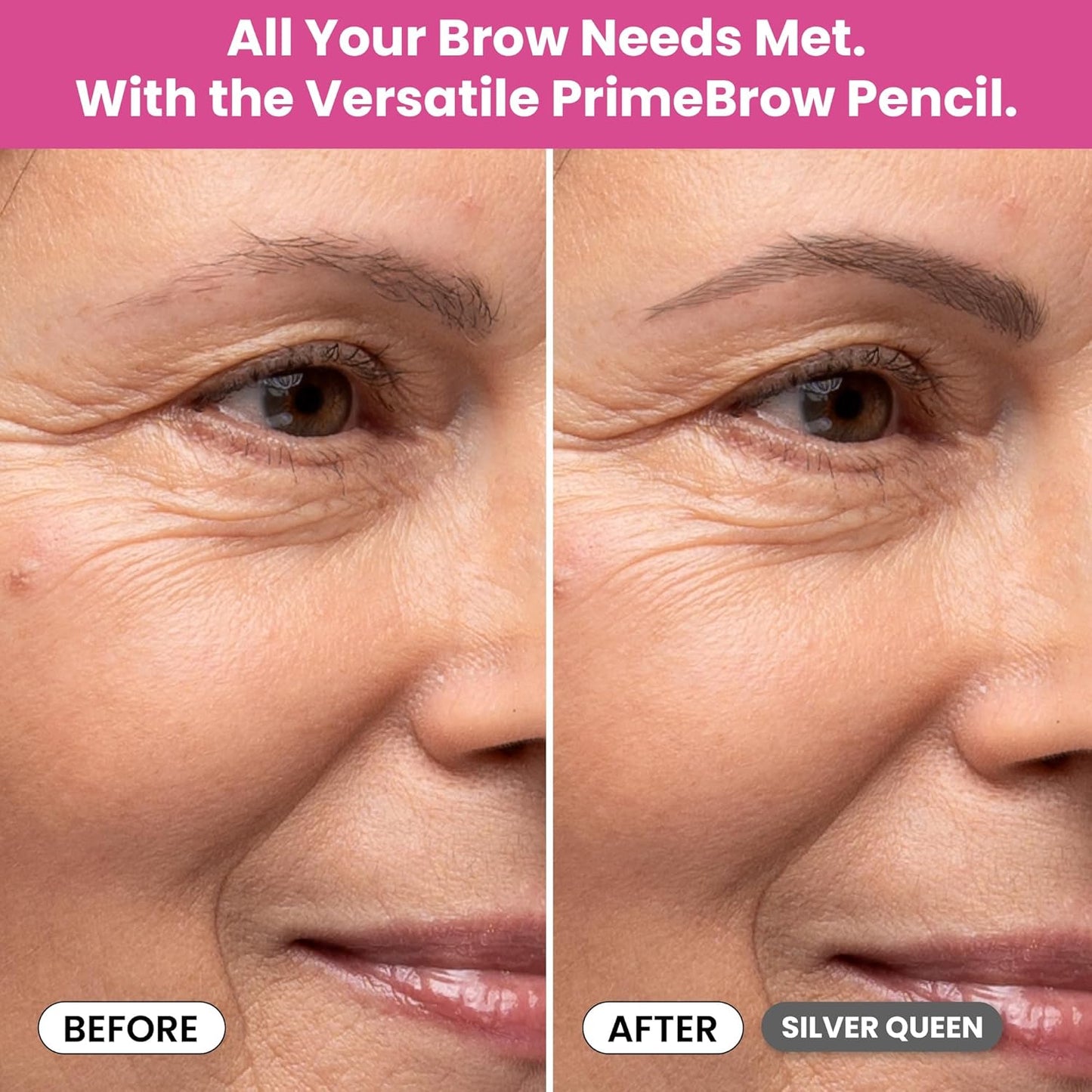 PrimeBrow Pencil for Mature Women – Ultra-Precise Tip for Natural, Hair-Like Strokes – Smudge-Proof & Long-Lasting Wear – Great for Thinning, Sparse, or Graying Brows (Silver Queen)