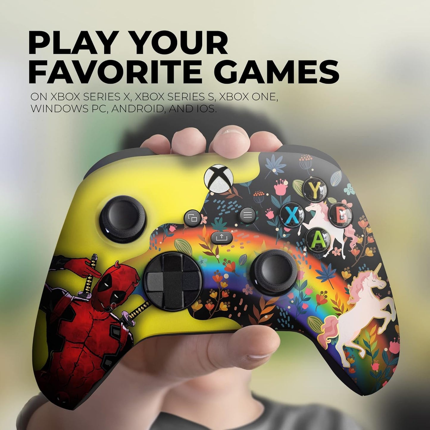 DreamController Deaddpool & Unicorn Custom X-box Controller Wireless compatible with X-box One/Series X/S Proudly Customized in USA with Permanent HYDRO-DIP Printing (NOT JUST A SKIN)
