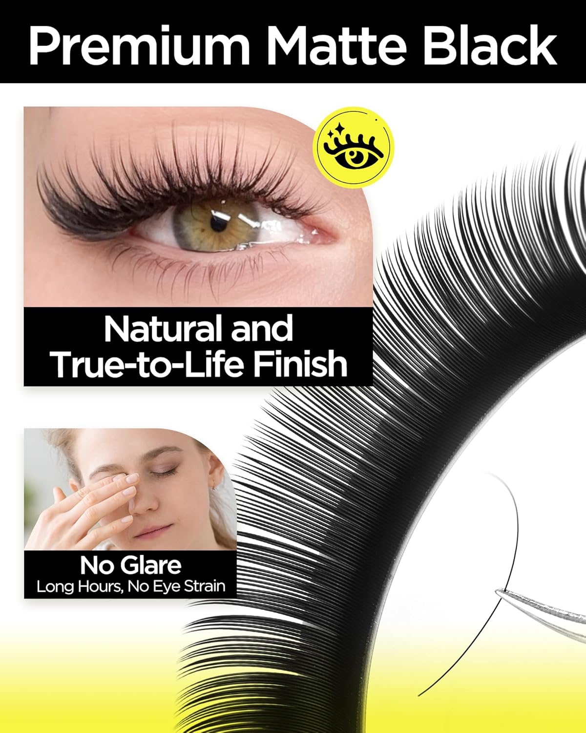 BEYELIAN Eyelash Extension 0.05 D Curl 13mm Tray Easy Fan Lash Extensions Volume Lashes 100°/212°F High Temperature Resistant Classic Professional Use Natural Matte Black (0.05 D 13mm)