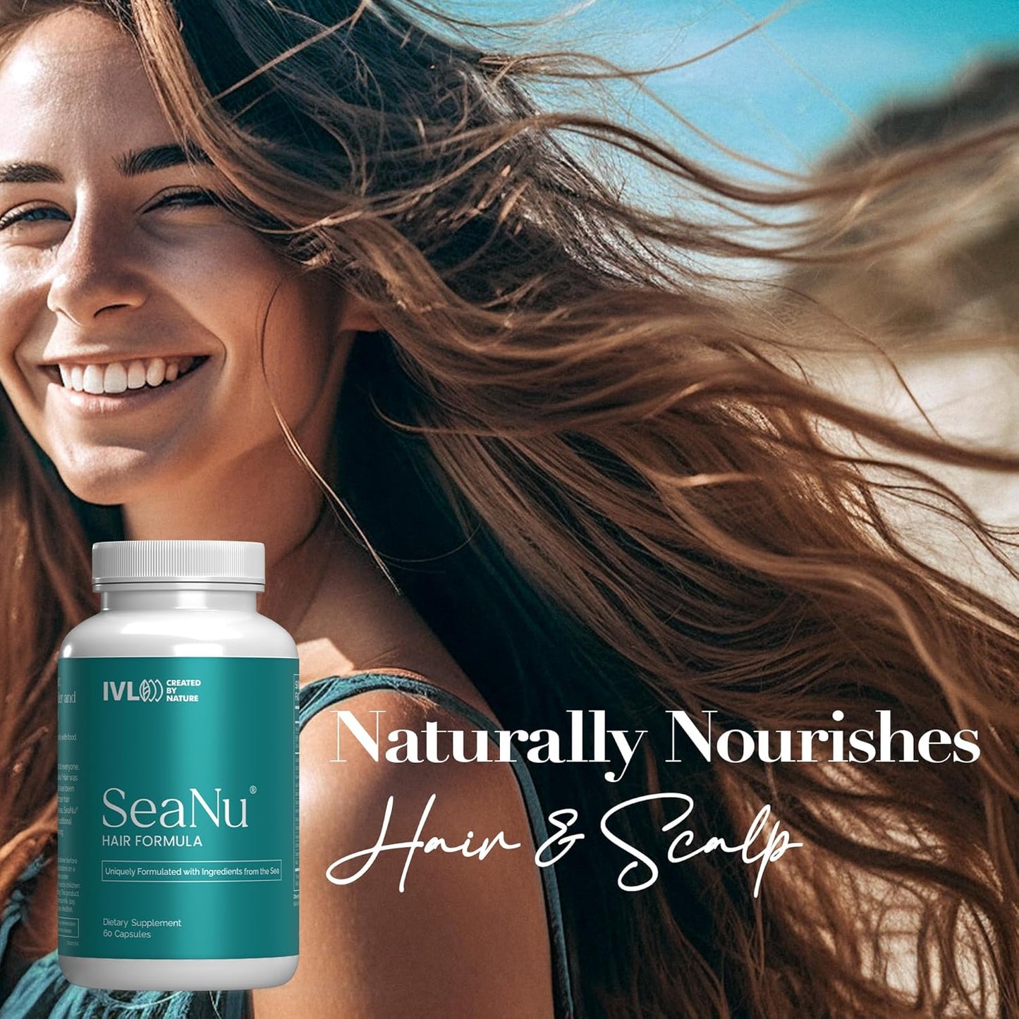 IVL - SeaNu Hair Vitamins Supplements - Hair Strength, Strand Thickness, Hair Growth - with Biotin, Vitamin B3, Zinc, Saw Palmetto Berry Extract, Green Lipped Mussel - Vitamin Hair Growth (1 Pack)