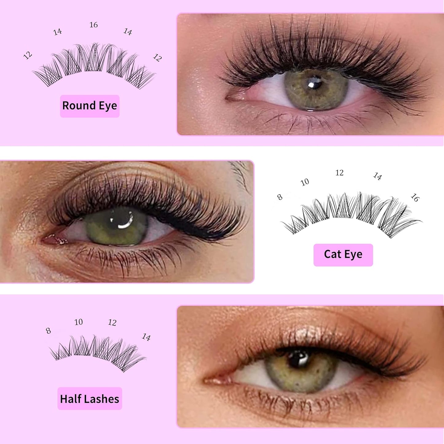 VEYESBEAUTY Lash Clusters Kit Individual Eyelash Extensions Thin & Invisible Band DIY False Eyelashes Newbie's Five-Second Series Wispy Lash Tray, LuxeBold KIT with Bond&Seal Remover Applicator
